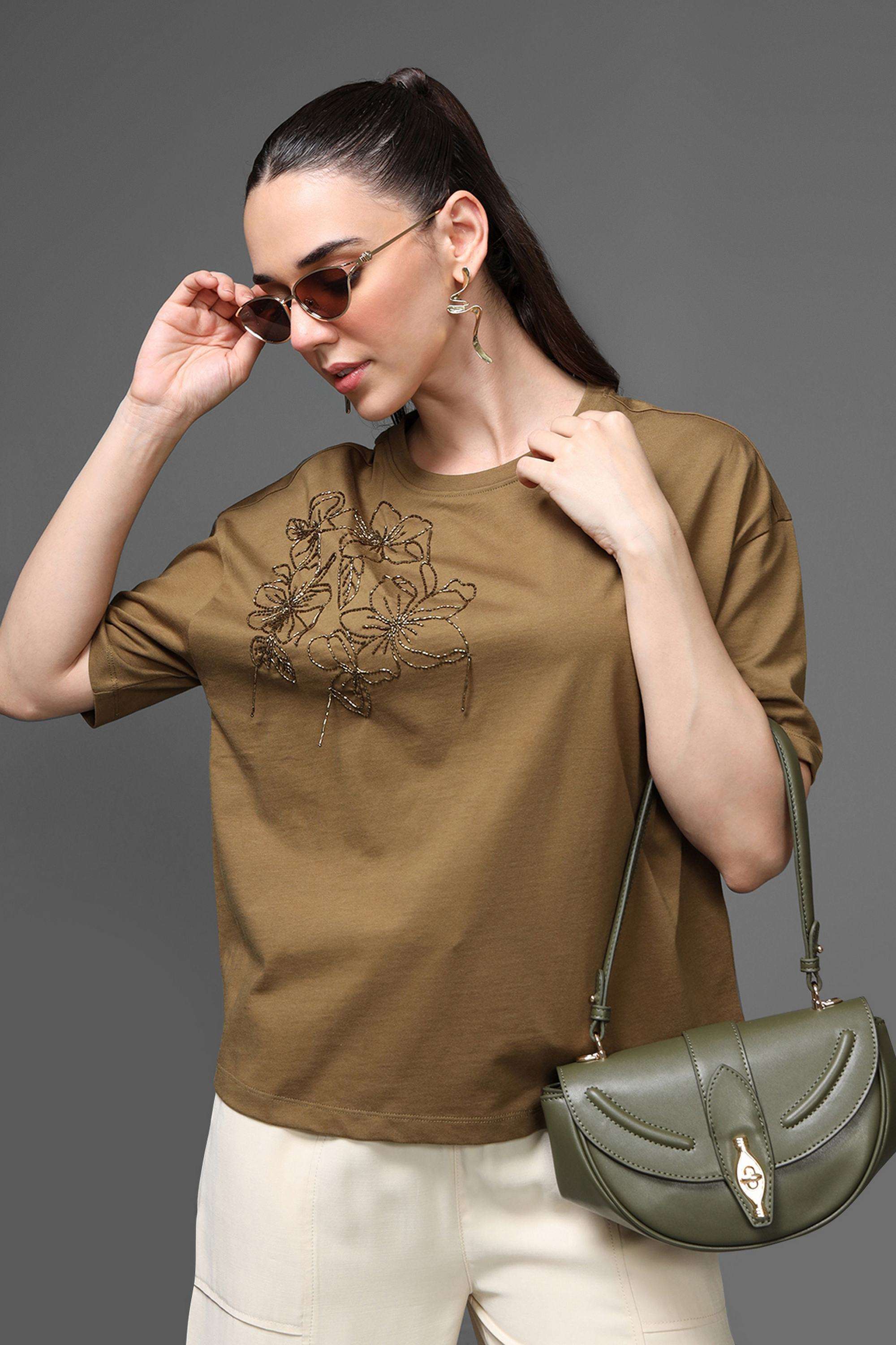 kazo Embroidered Round Neck Cotton Women's Casual Wear Shirt-picture-32