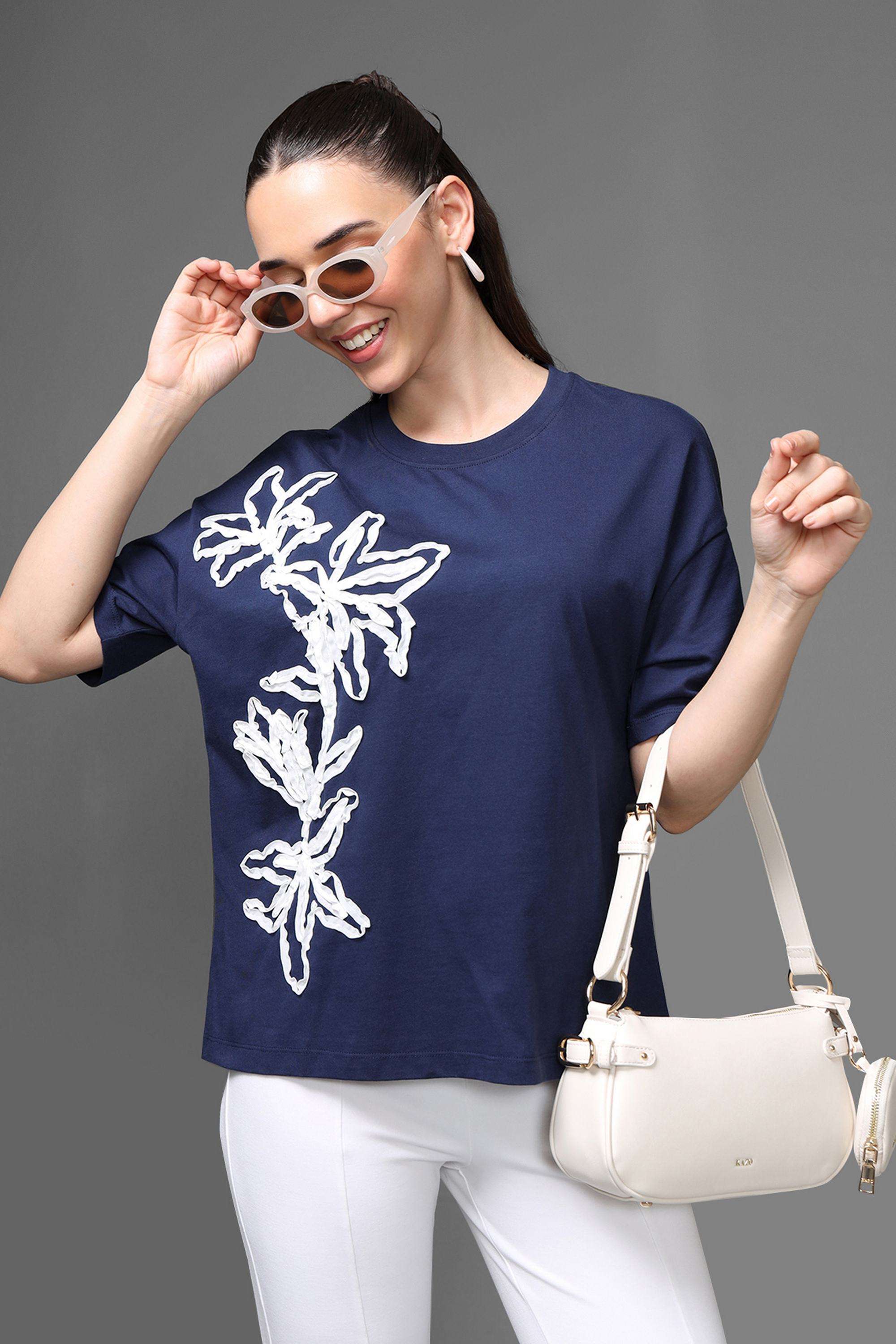 Embellished-Round-Neck-Cotton-Women-s-Casual-Wear-Shirt
