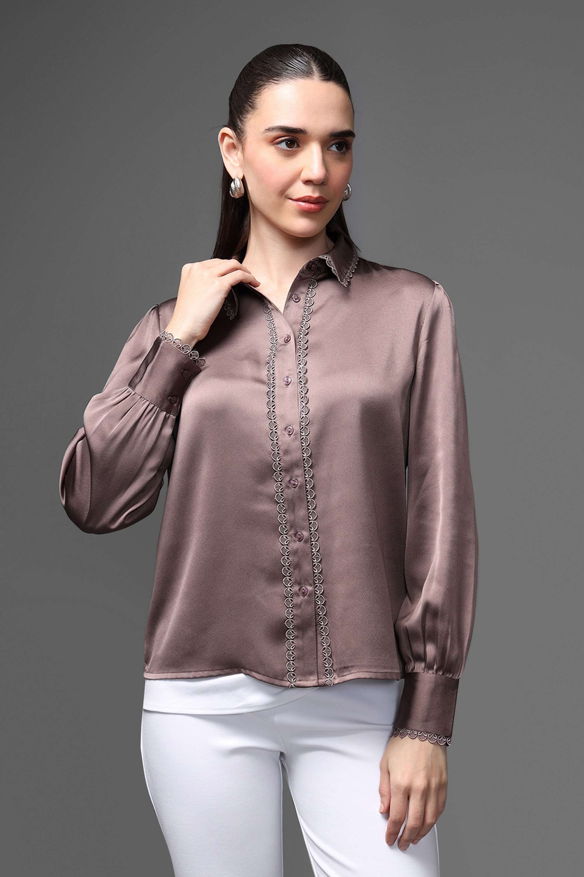 kazo Solid Collared Polyester Women's Formal Wear Shirt-picture-25
