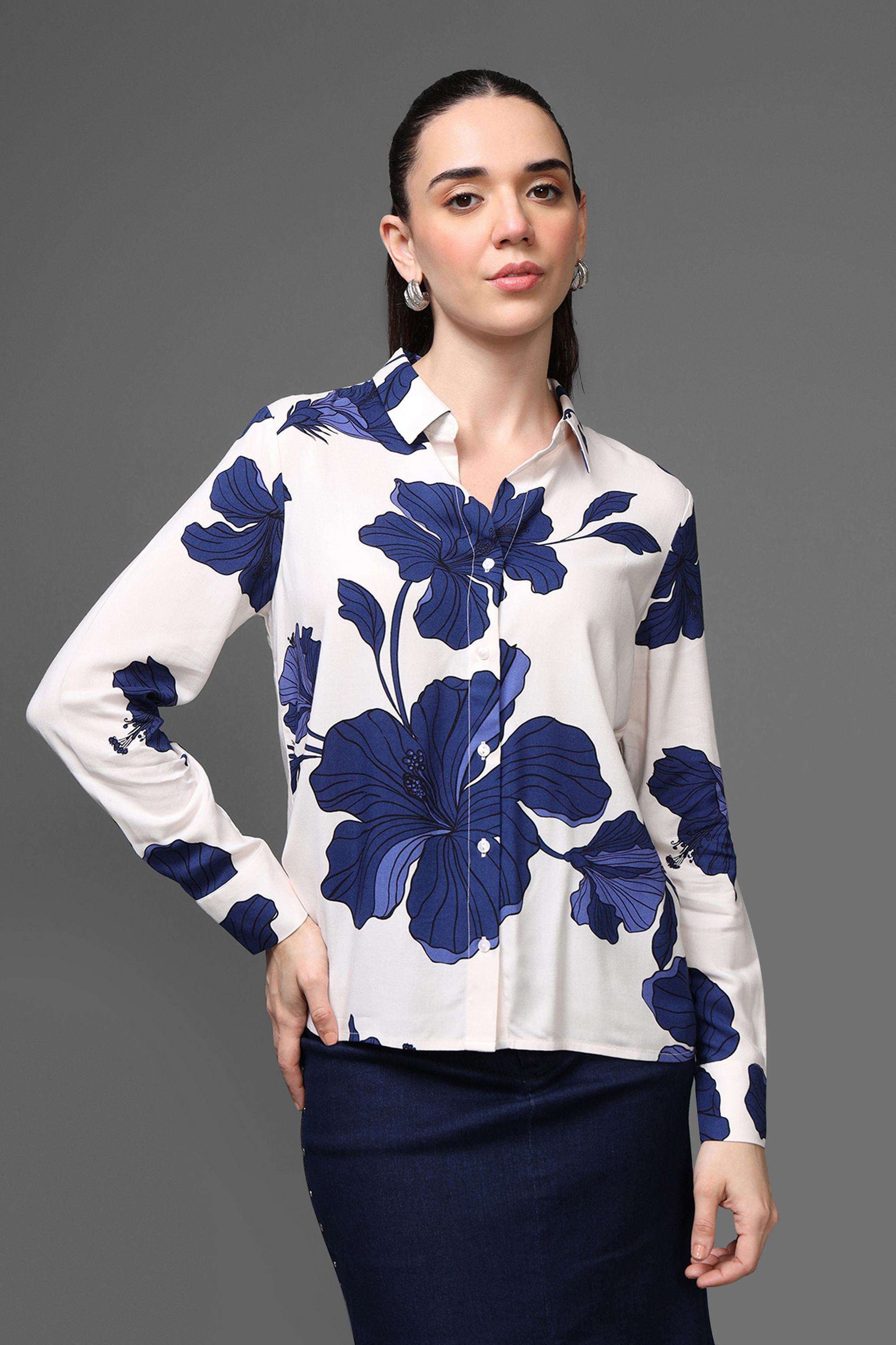 Floral-Collared-Viscose-Women-s-Formal-Wear-Shirt