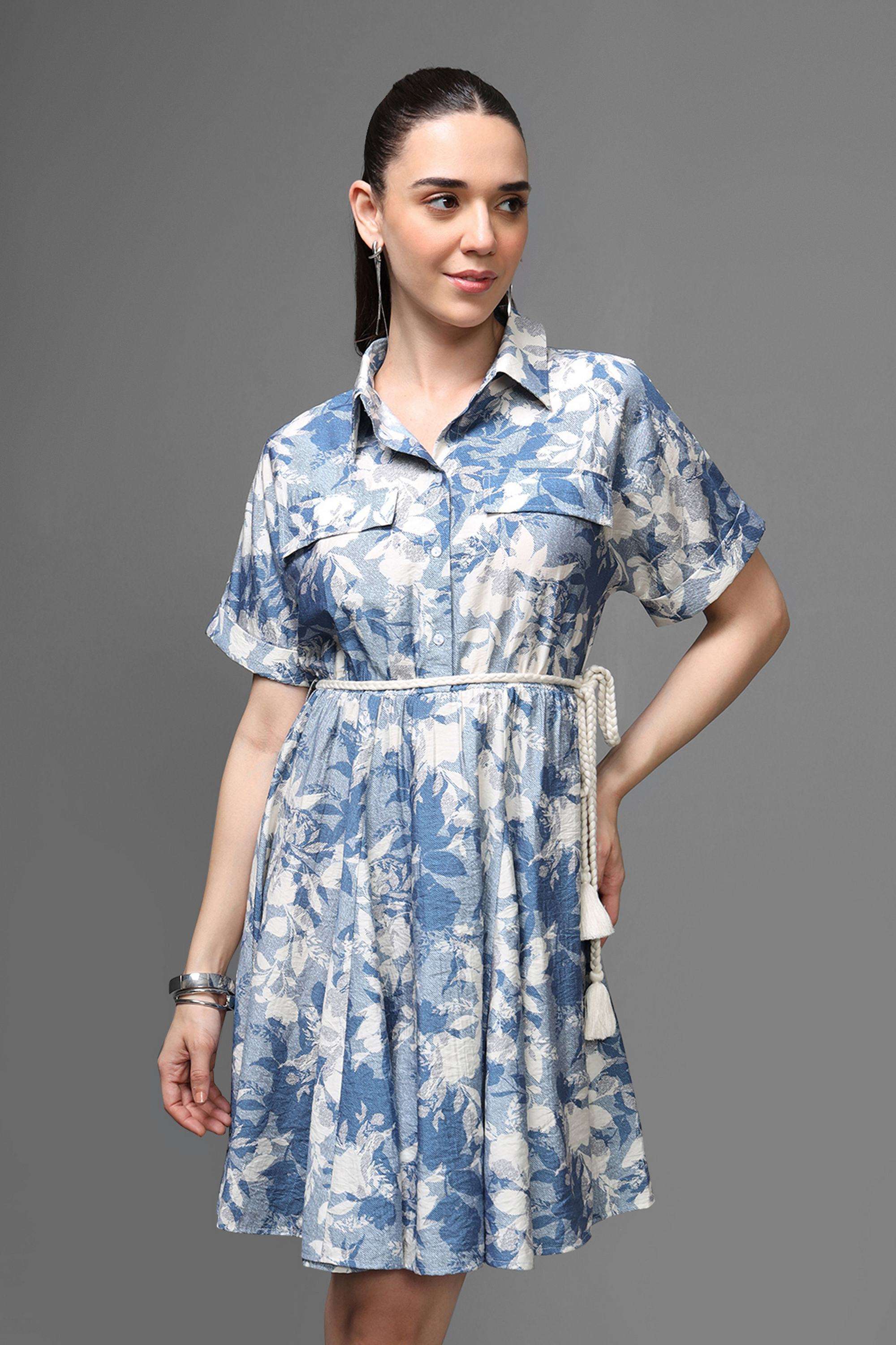Printed-Collared-Viscose-Women-s-Dress