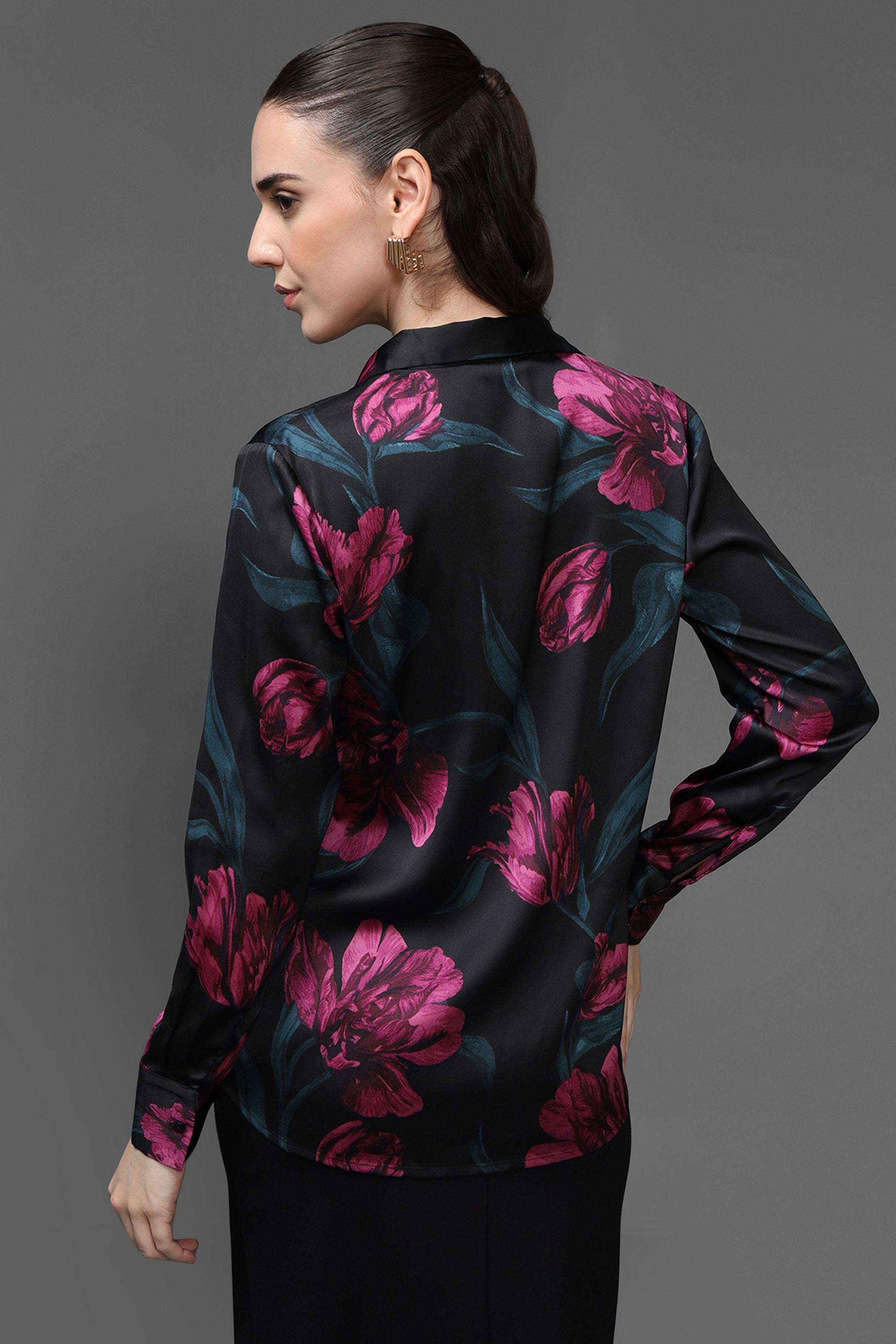 Floral-Collared-Polyester-Women-s-Formal-Wear-Shirt