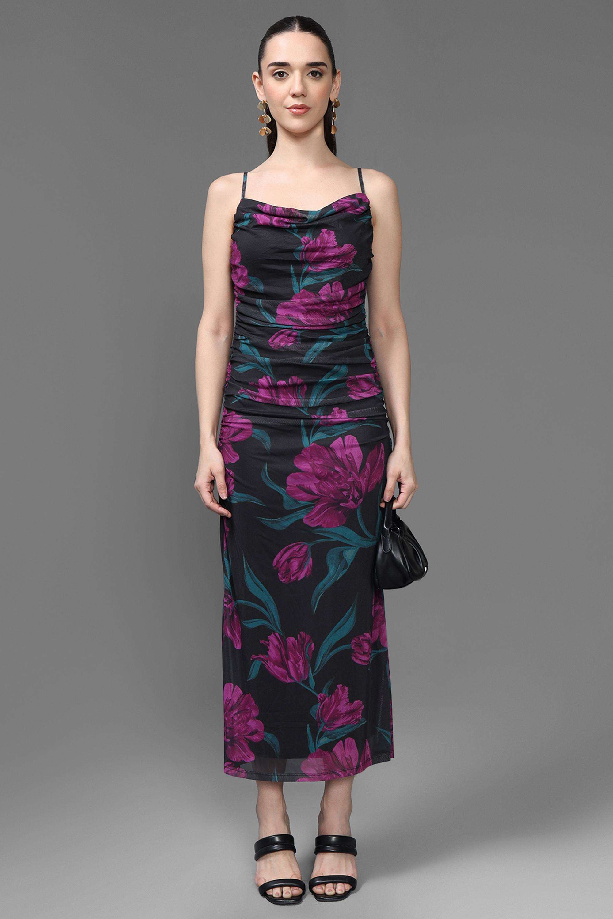 Floral-Polyester-Women-s-Dress