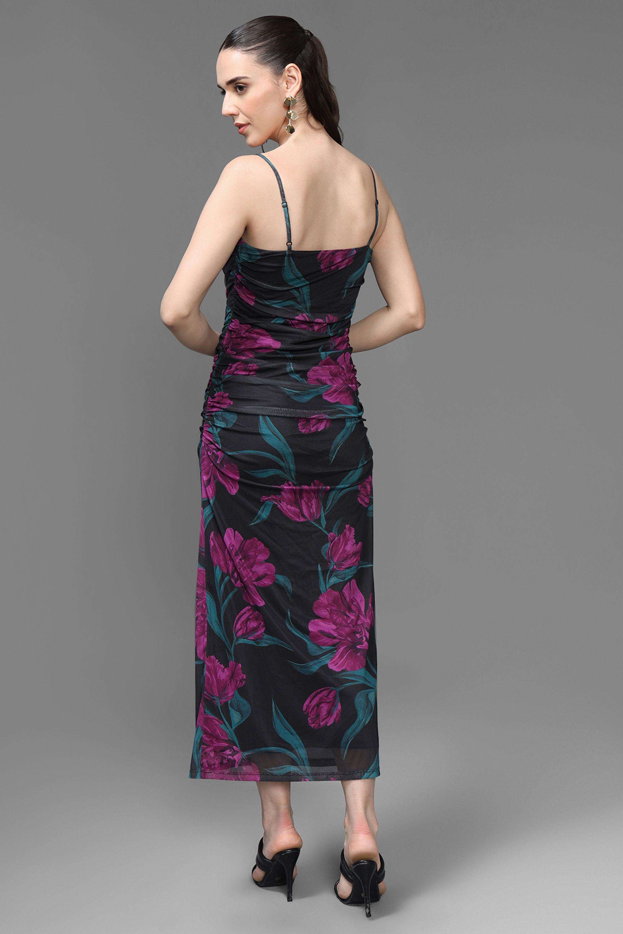 Floral-Polyester-Women-s-Dress