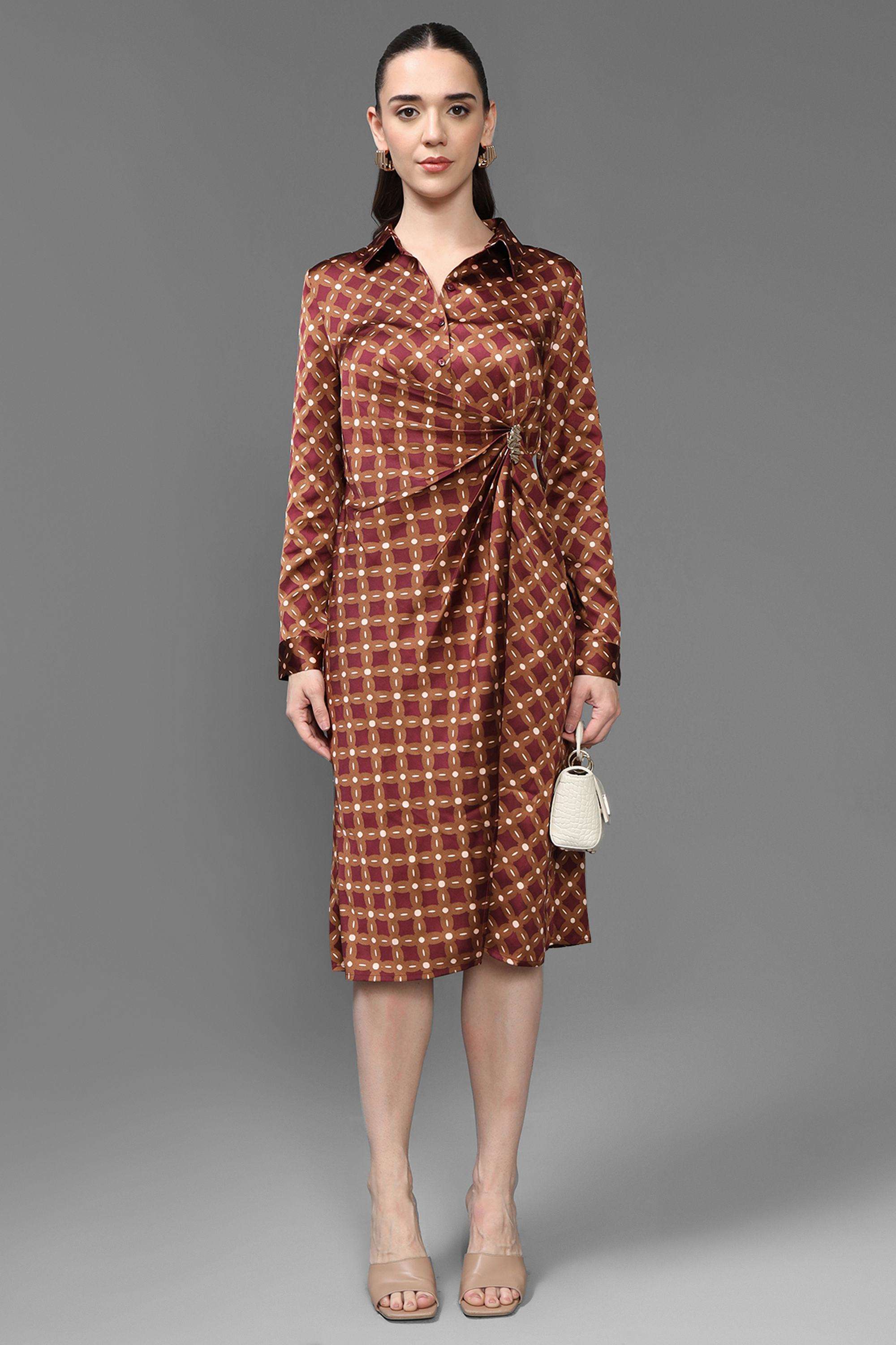 Geometric-Print-Polyester-Women-s-Dress