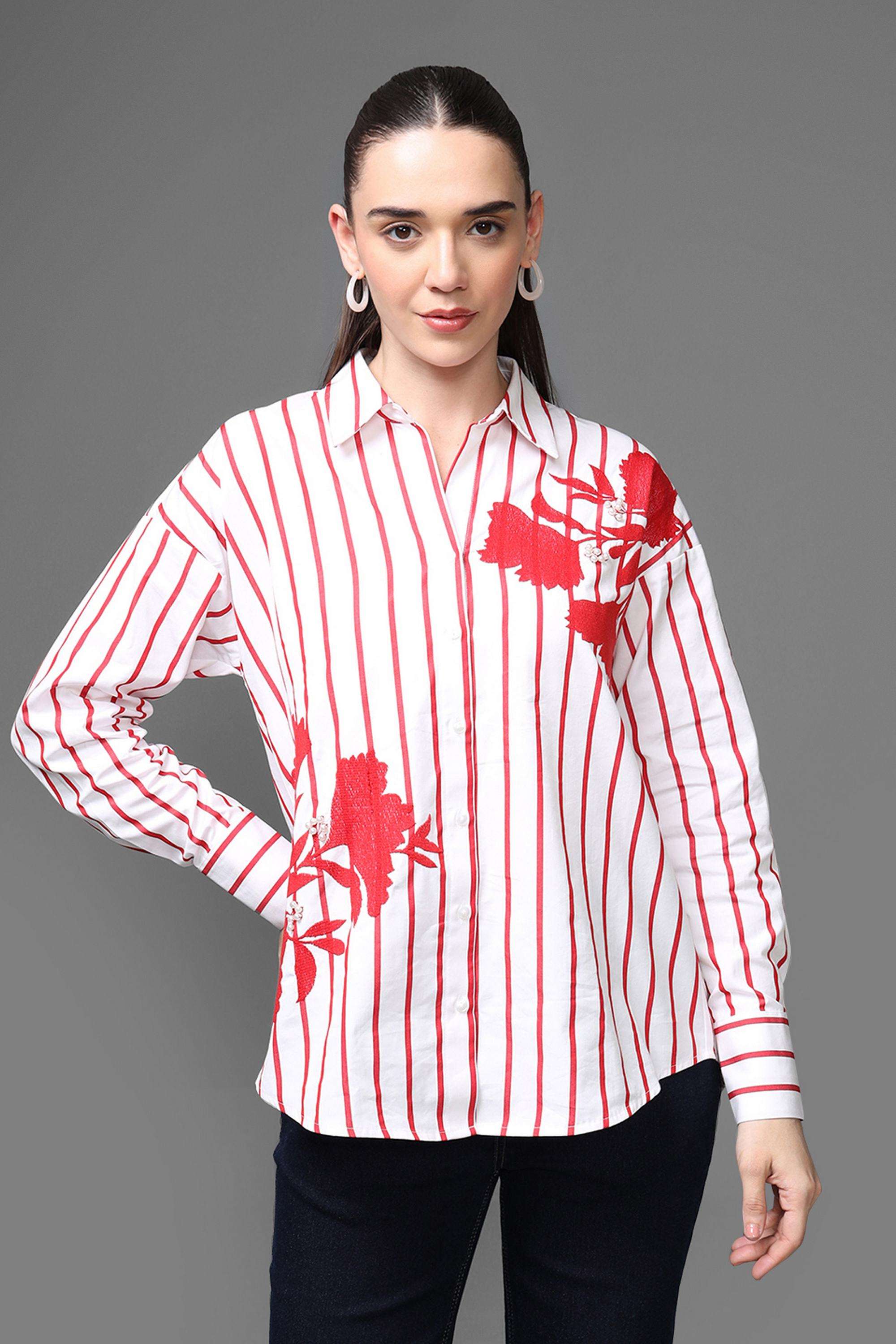 Stripes-Collared-Polyester-Women-s-Formal-Wear-Shirt