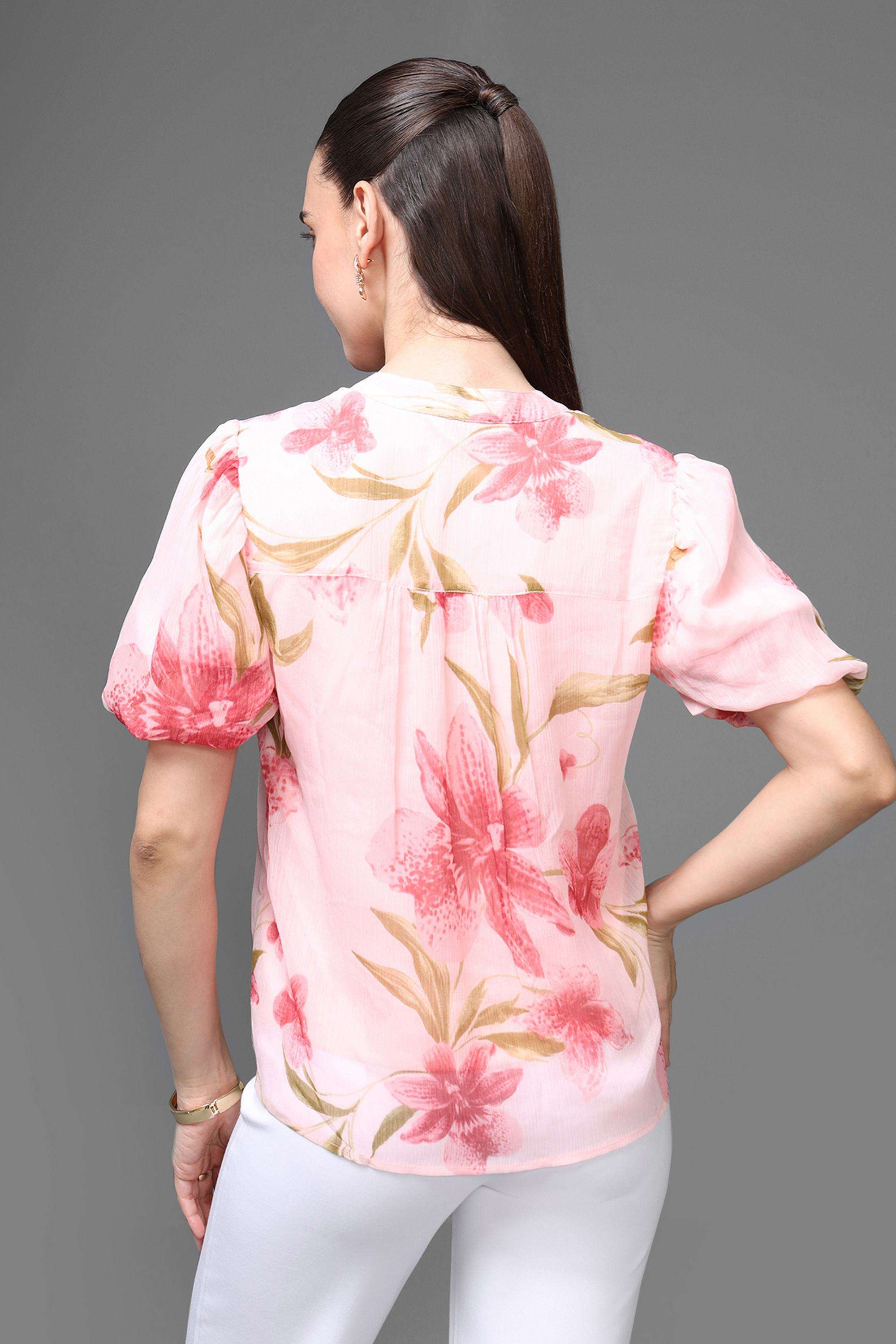 Floral-Chiffon-Collared-Women-s-Top