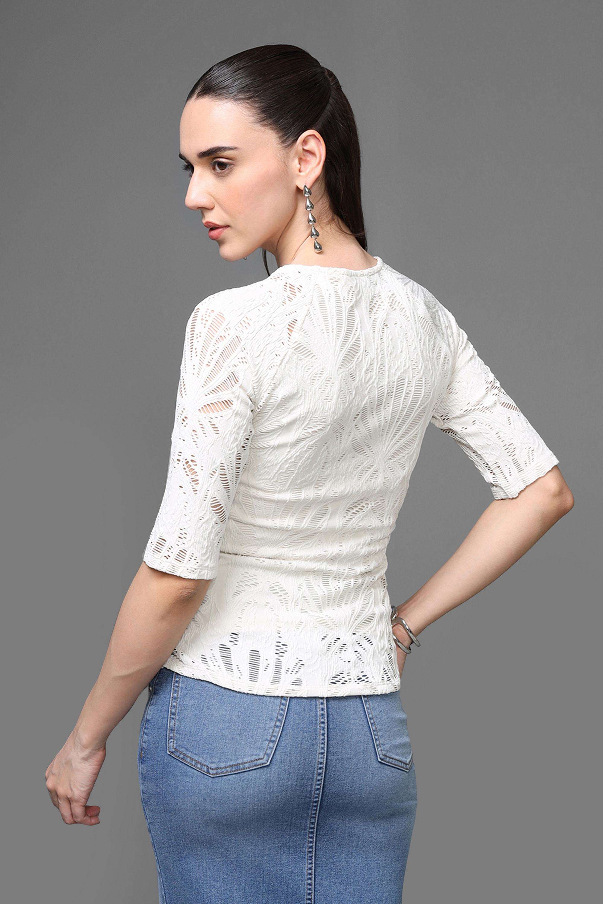 Textured-Polyester-V-Neck-Women-s-Top