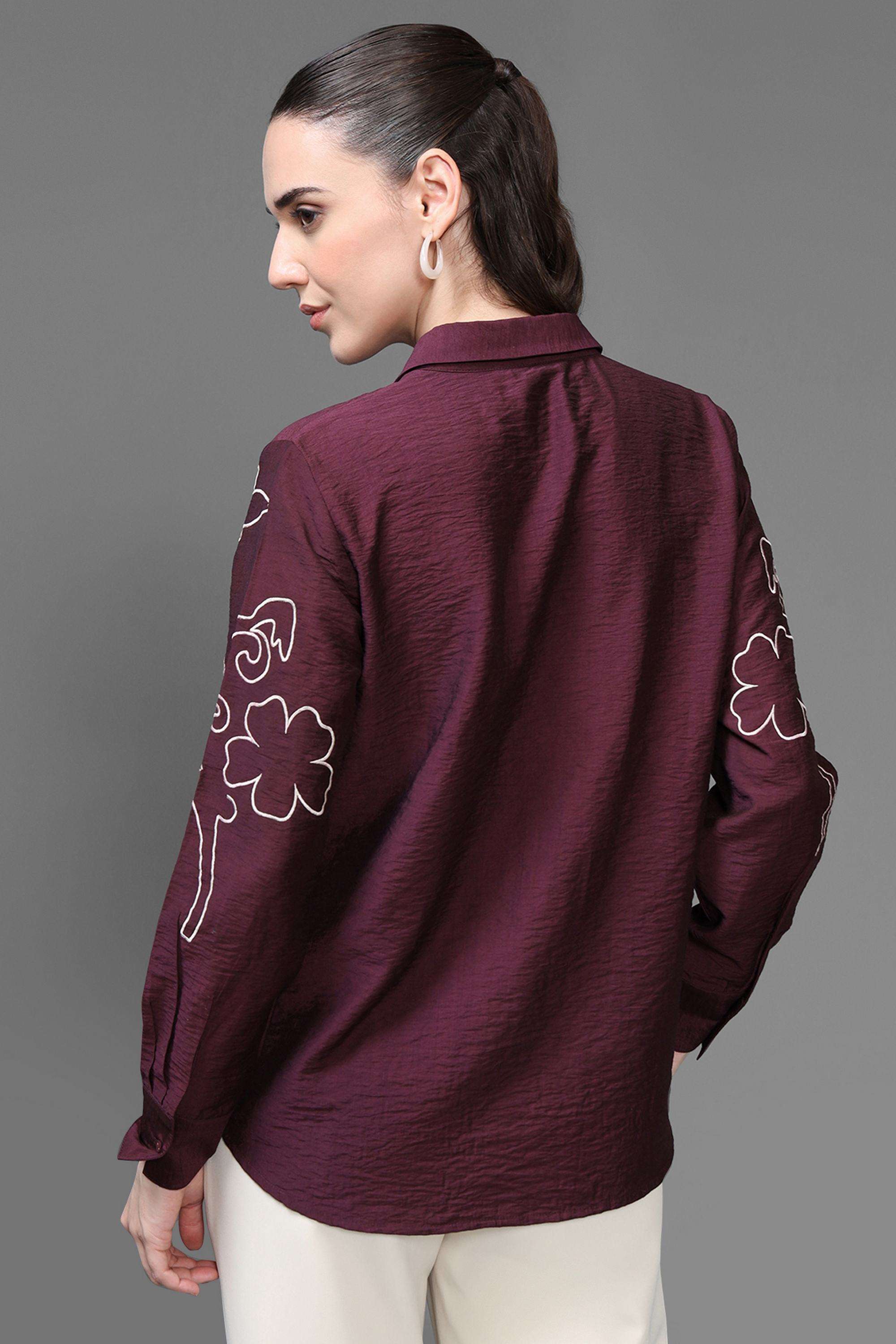 Embroidered-V-Neck-Viscose-Women-s-Evening-Shirt