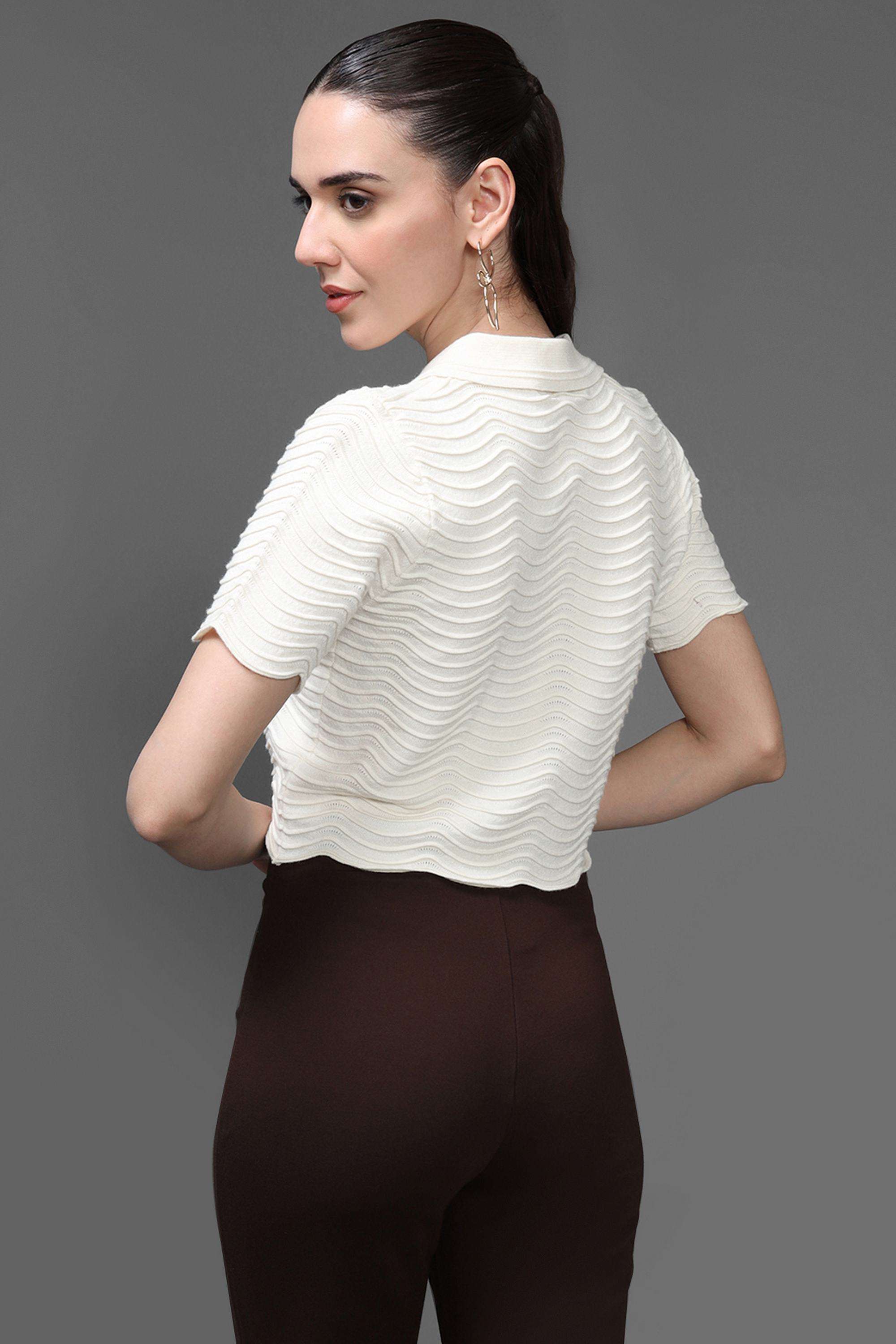 Solid-Viscose-Collared-Women-s-Top