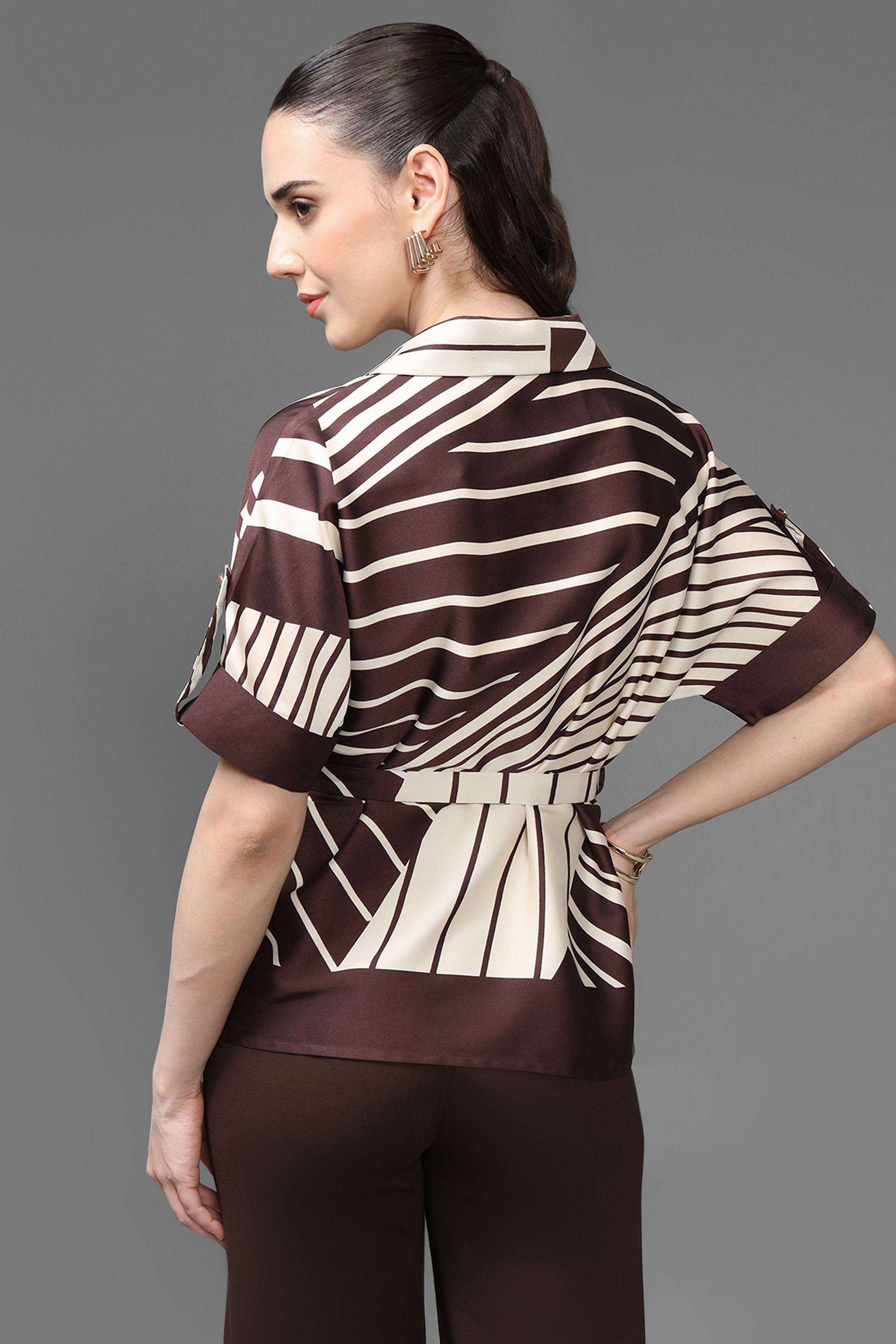 Geometric-Print-Polyester-Women-s-Top