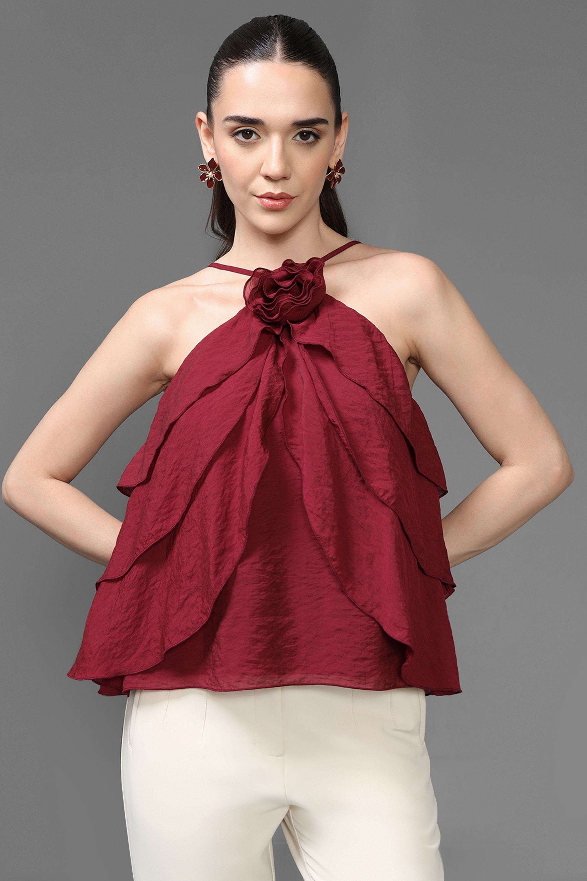 Solid-Viscose-Halter-Neck-Women-s-Top