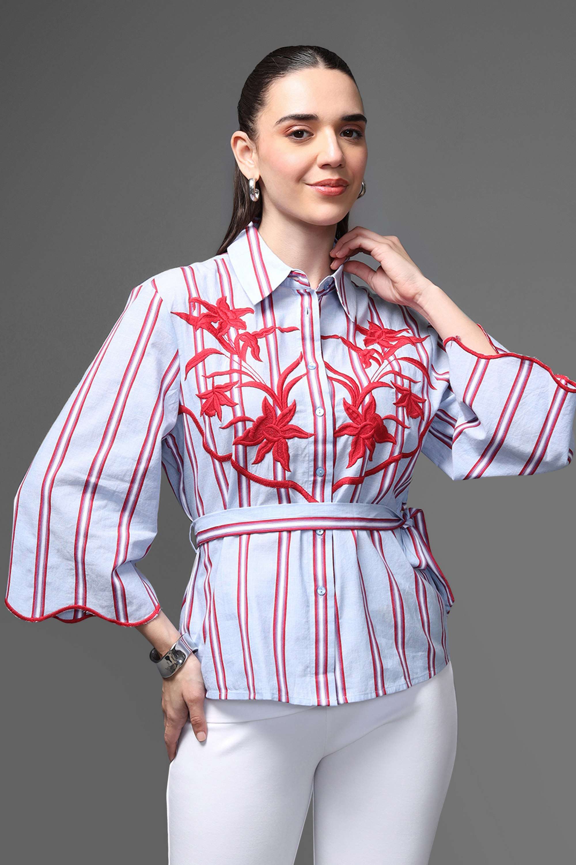 kazo Stripes Collared Cotton Women's Formal Wear Shirt-picture-23