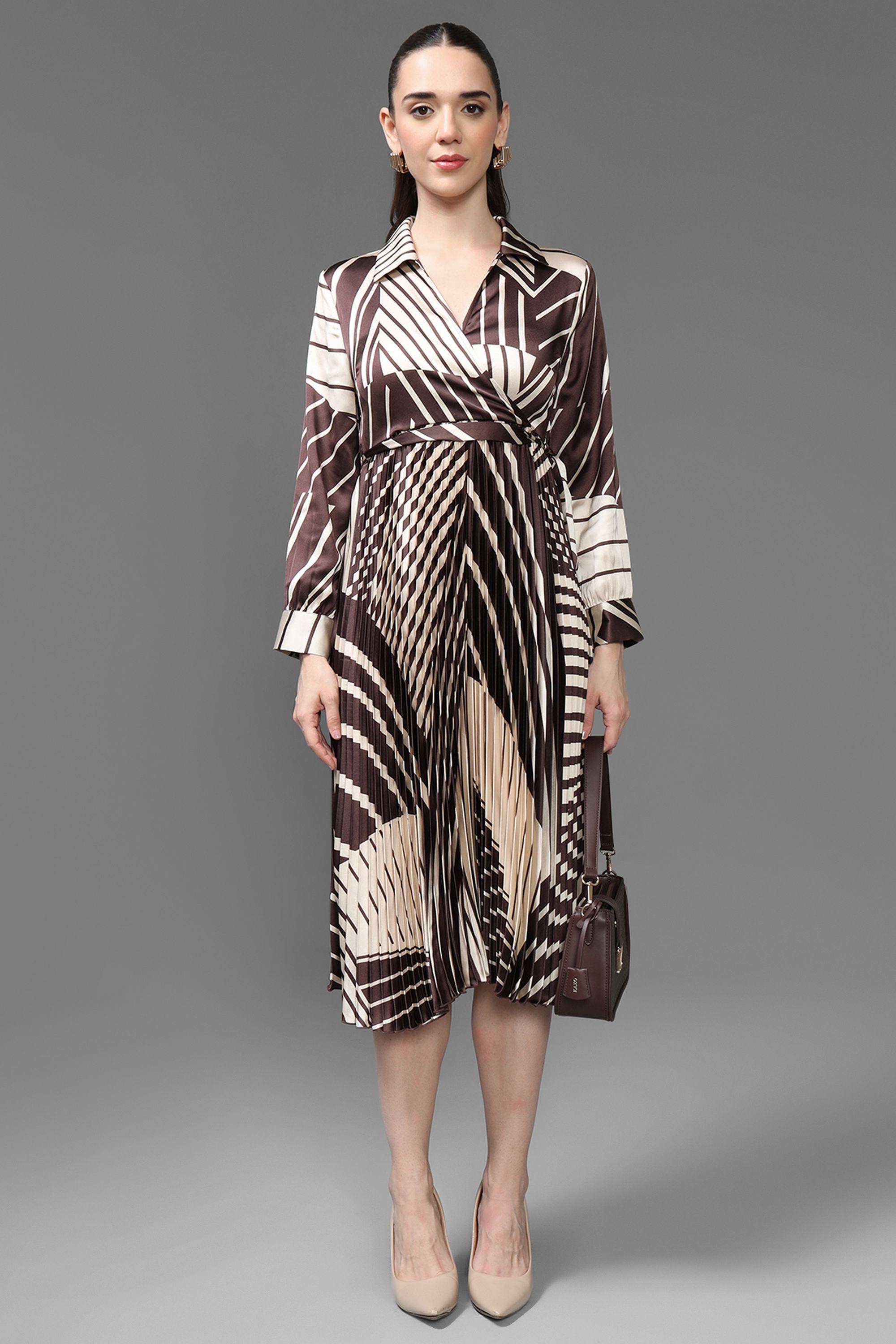 Geometric-Print-V-Neck-Polyester-Women-s-Dress
