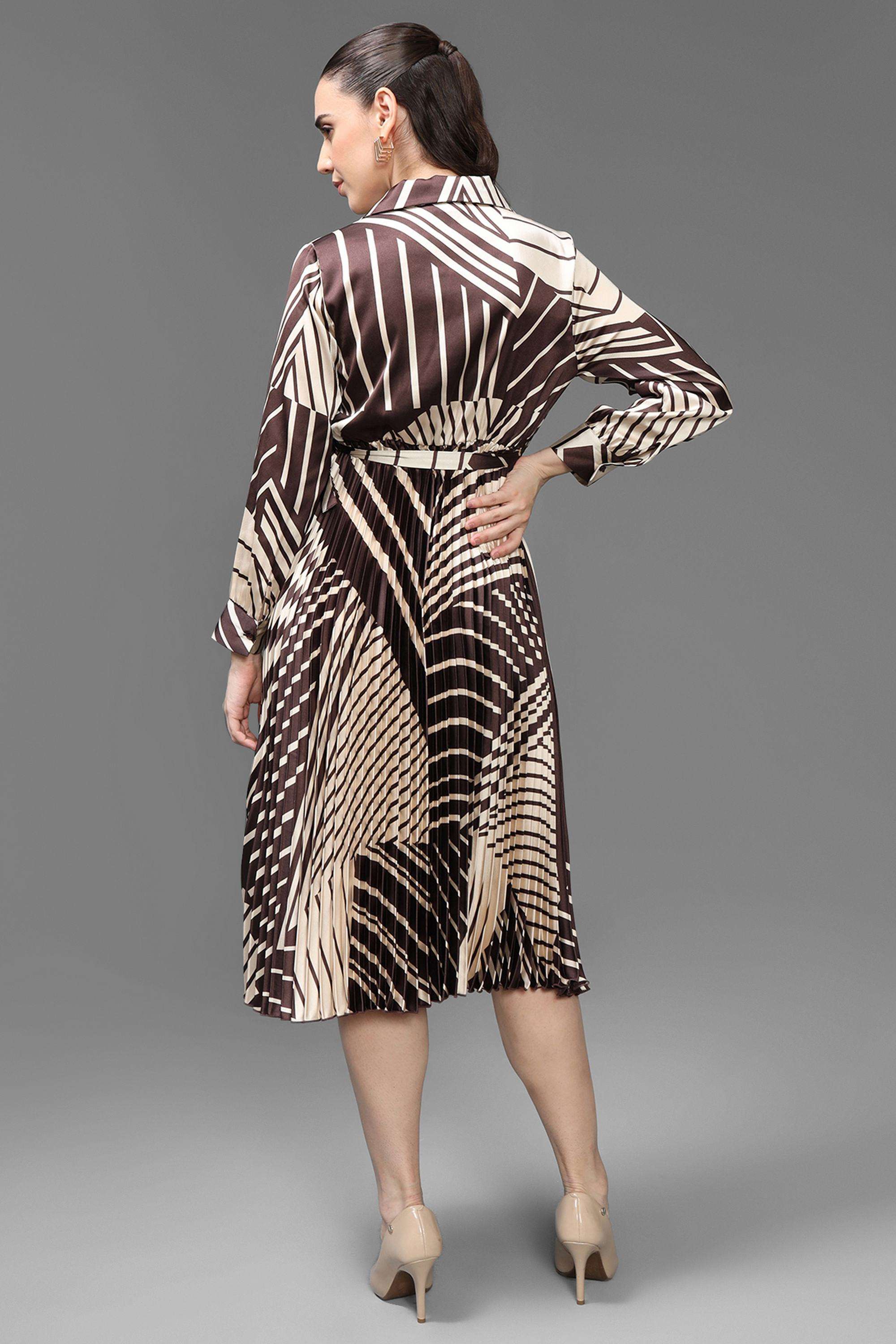 Geometric-Print-V-Neck-Polyester-Women-s-Dress