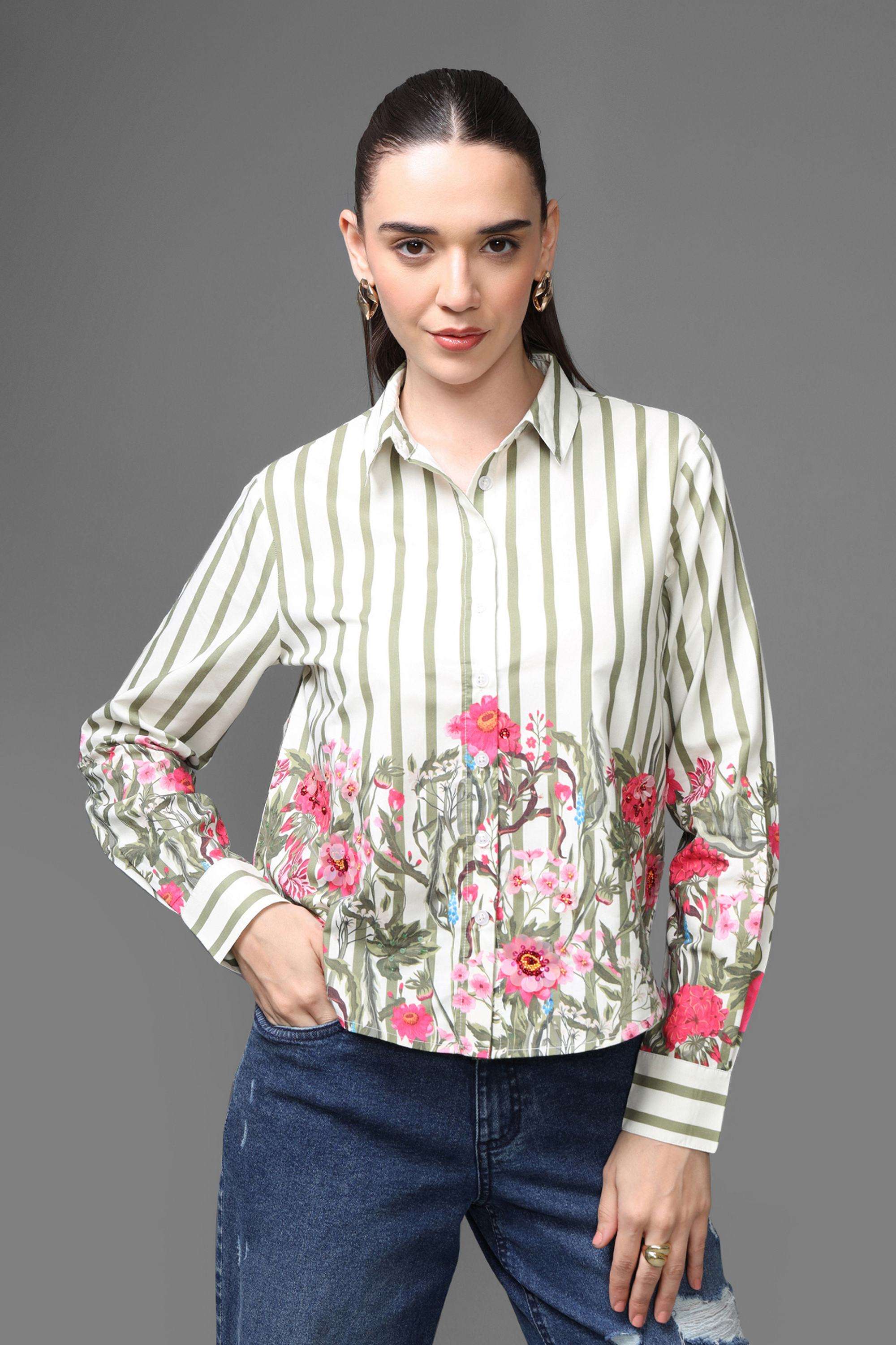 Stripes-Collared-Polyester-Women-s-Evening-Shirt