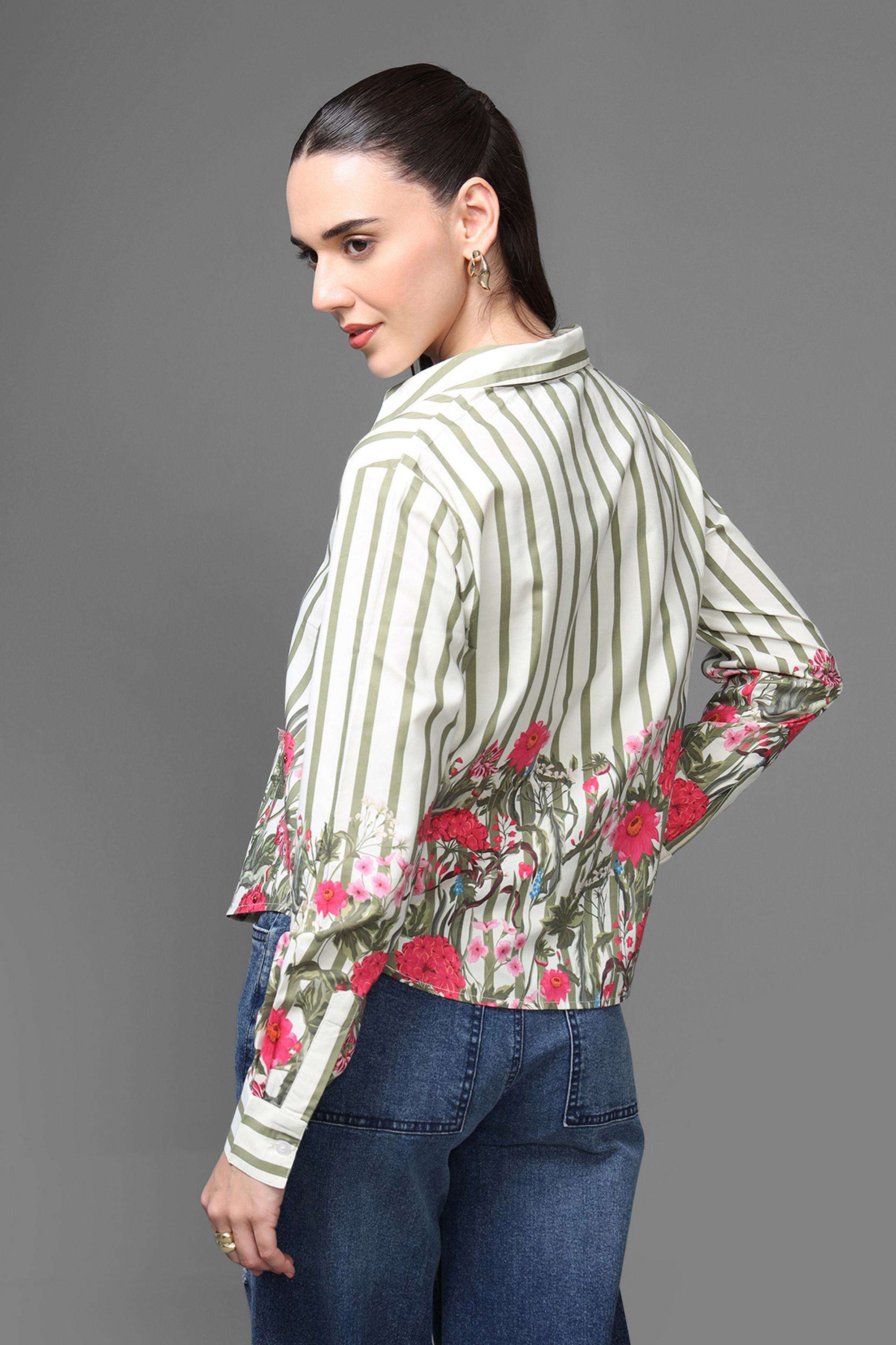 Stripes-Collared-Polyester-Women-s-Evening-Shirt