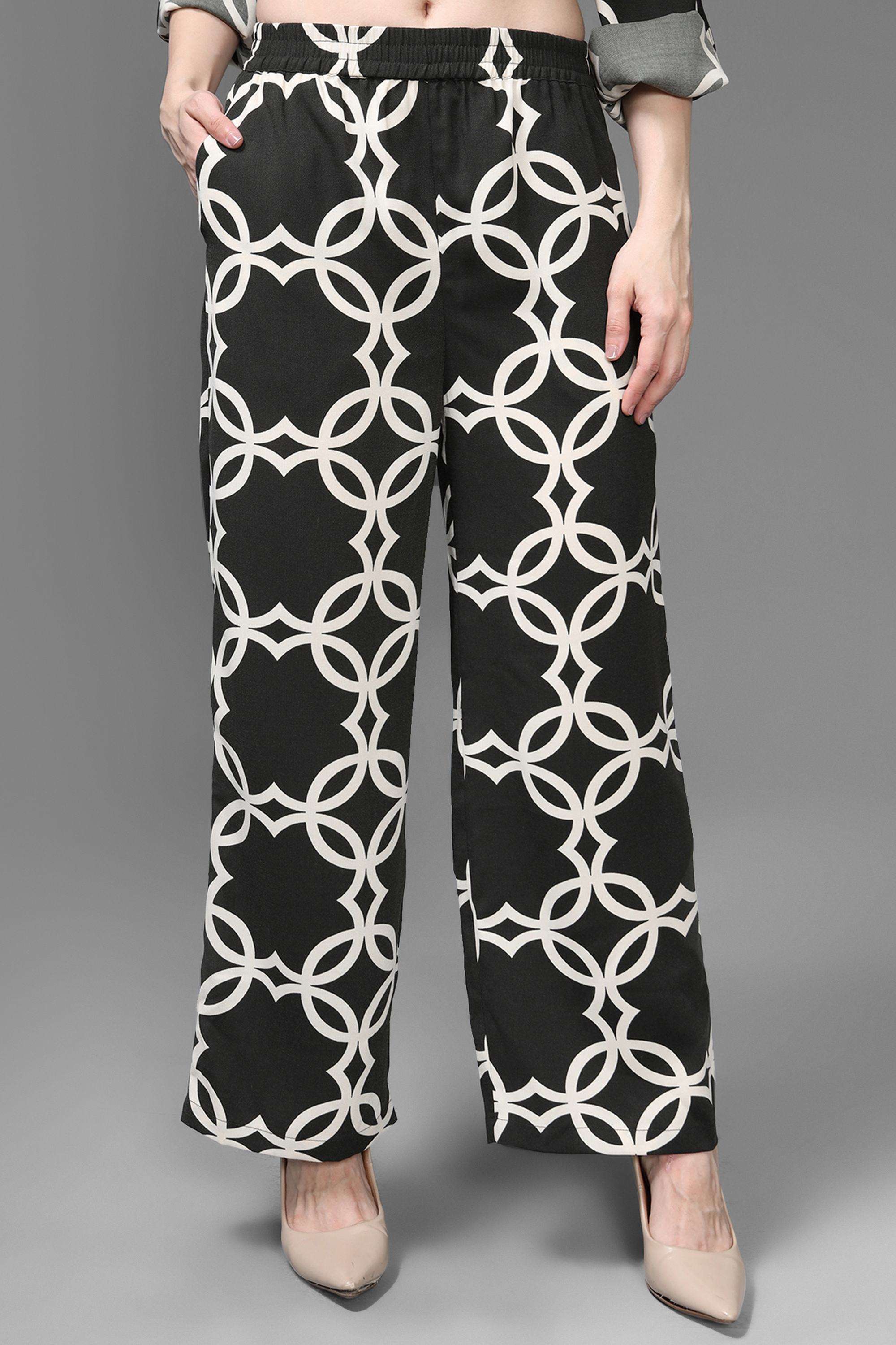 Geometric-Print-Relaxed-Fit-Polyester-Women-s-Evening-Pants