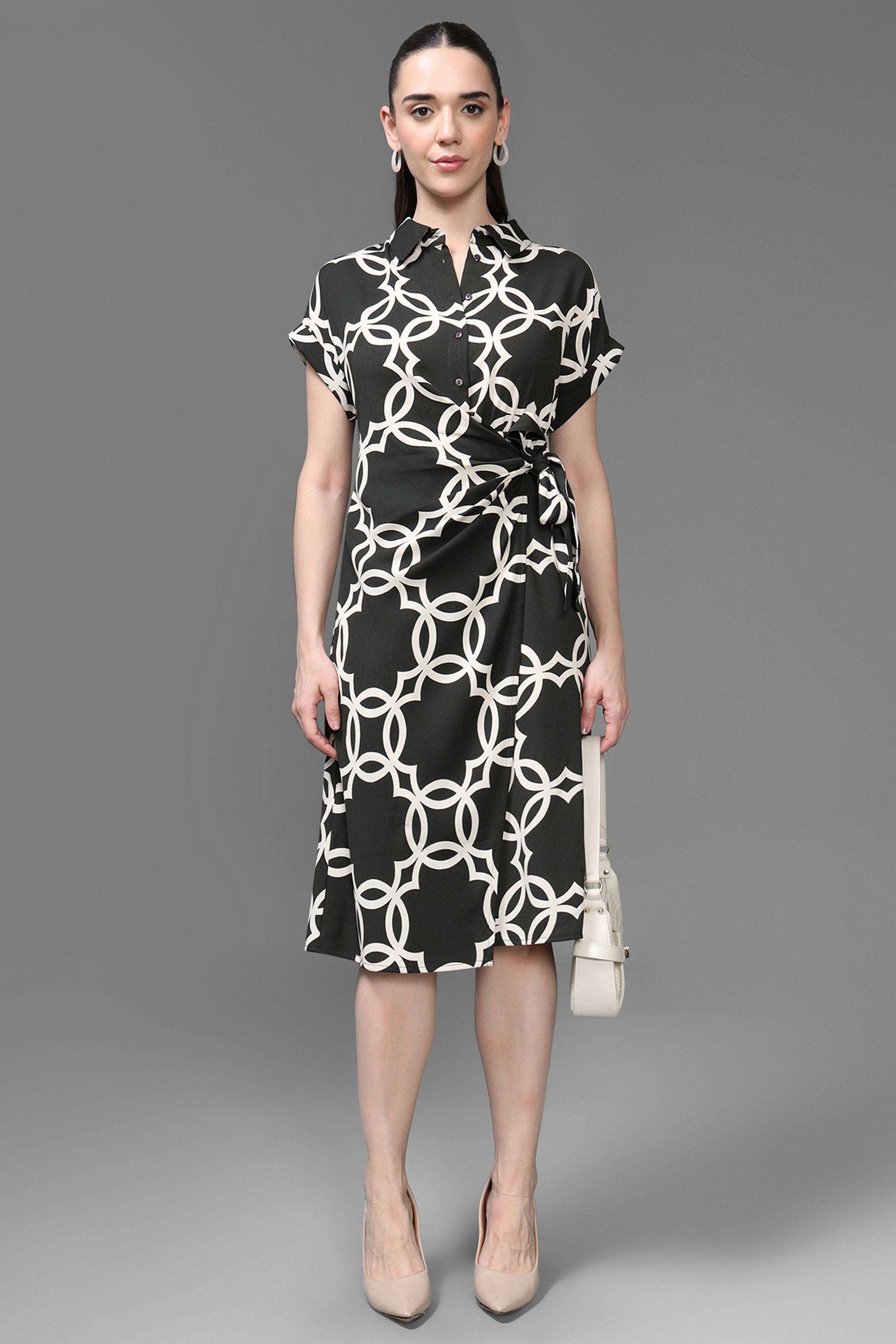 Geometric-Print-Polyester-Women-s-Dress