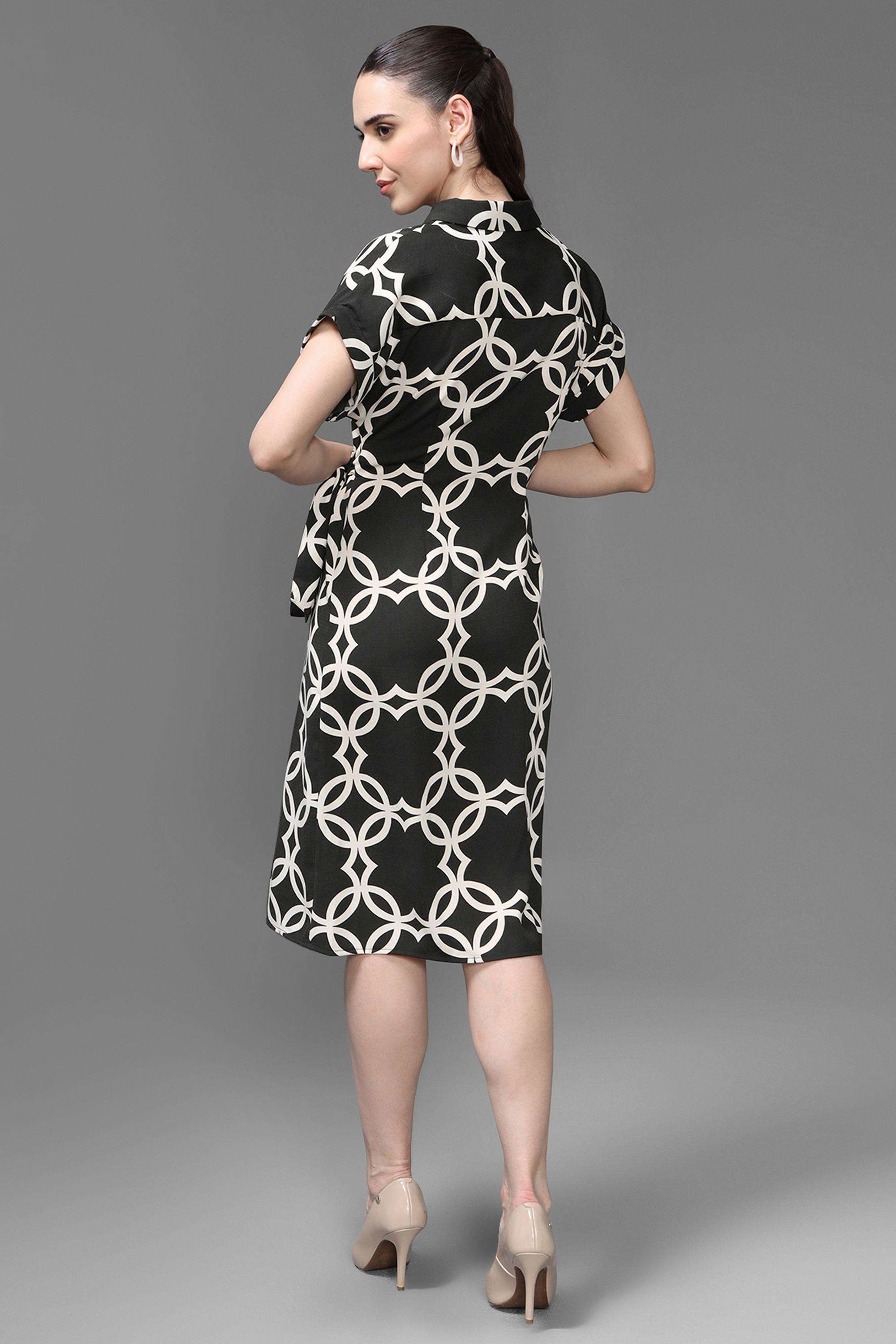 Geometric-Print-Polyester-Women-s-Dress