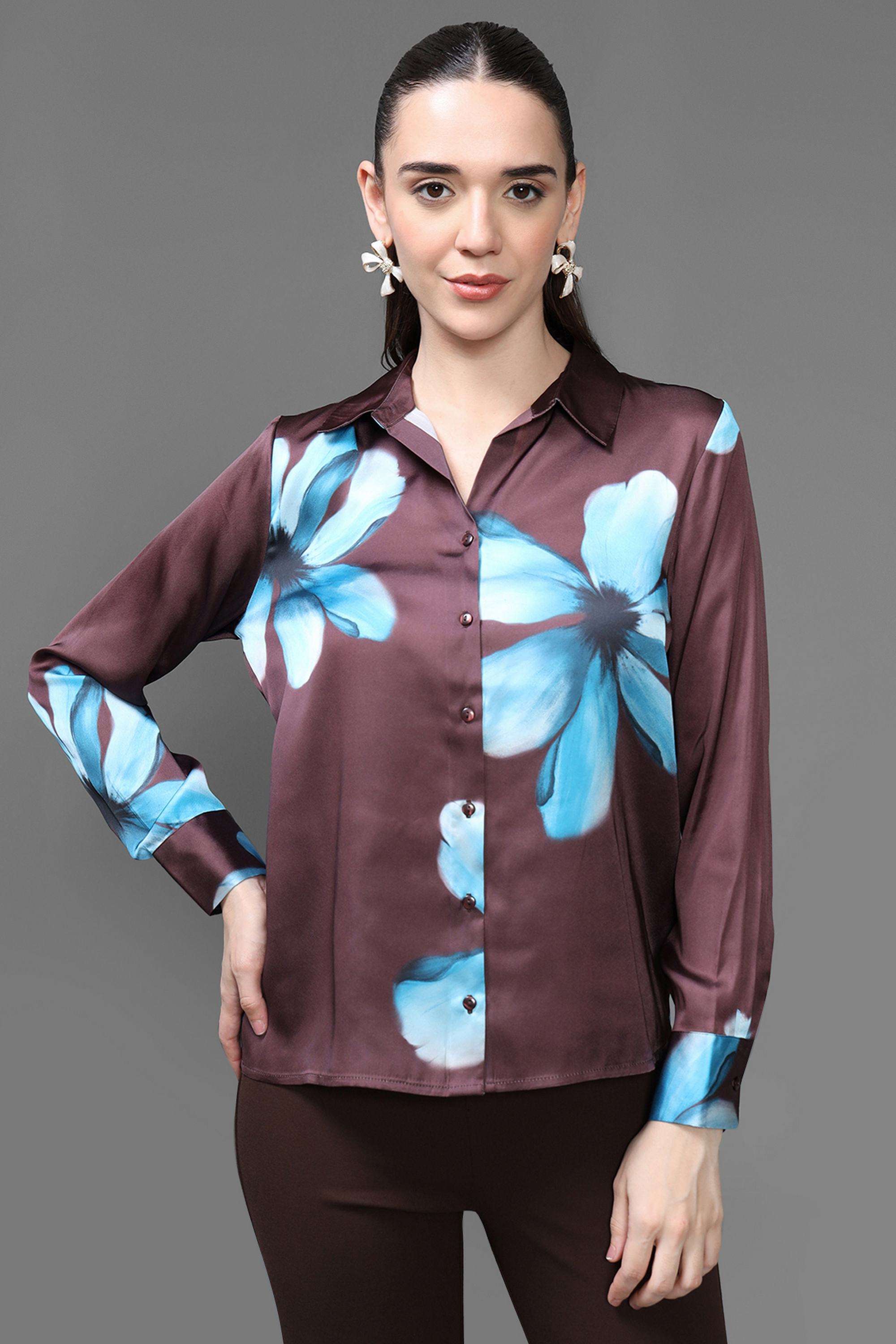 Floral-Collared-Polyester-Women-s-Formal-Wear-Shirt