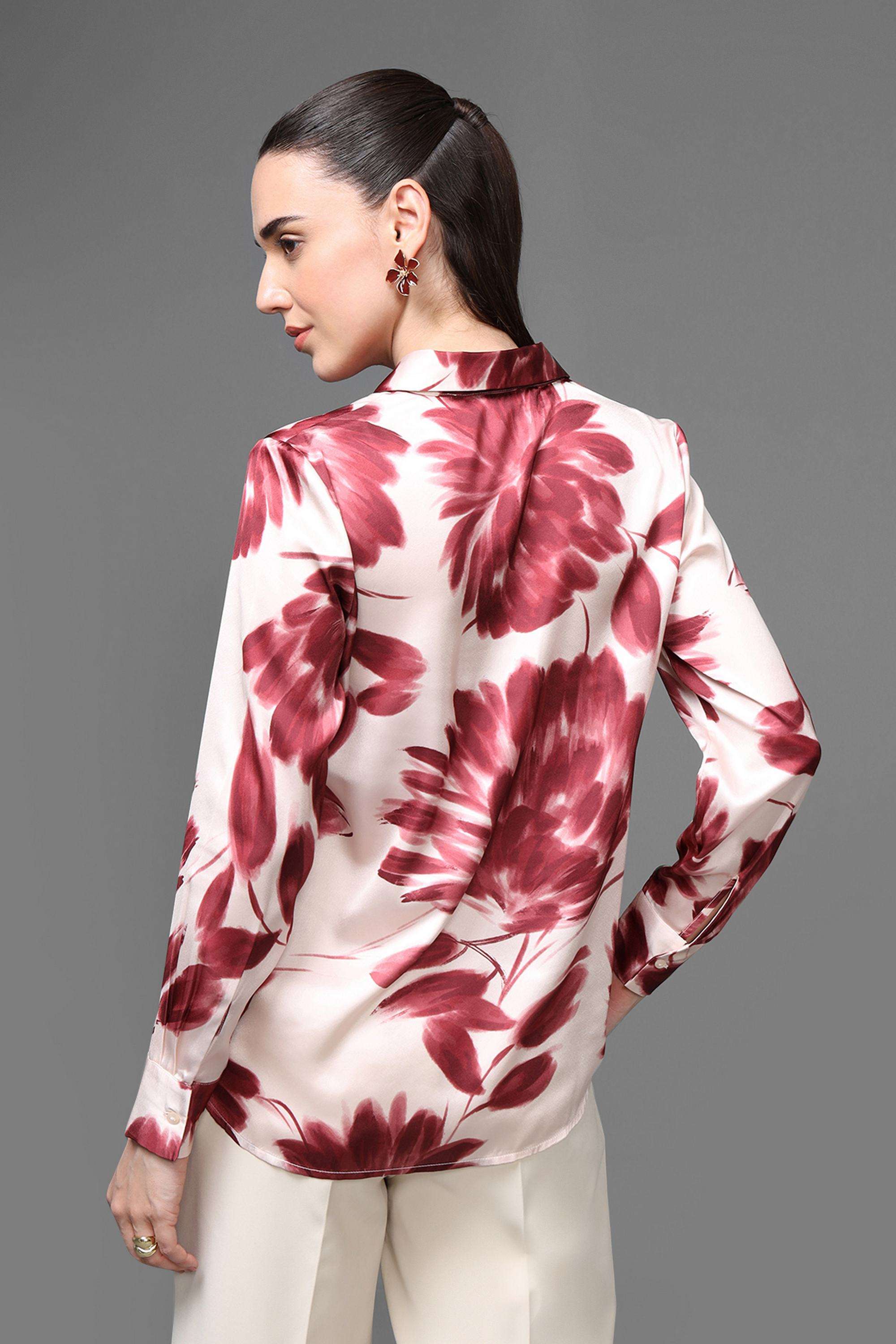 Floral-Collared-Polyester-Women-s-Formal-Wear-Shirt