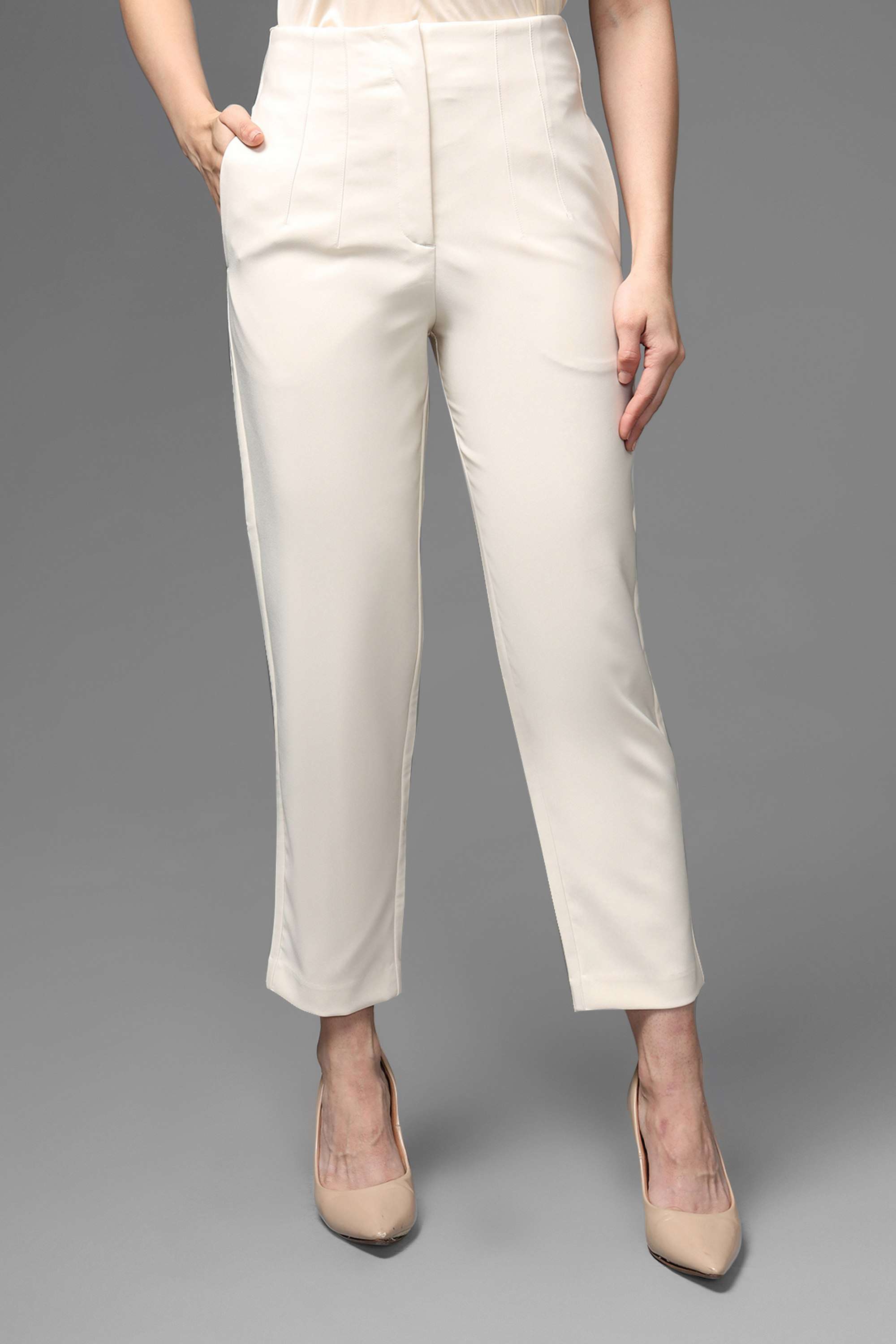 kazo Solid Straight Fit Blended Fabric Women's Formal Wear Trousers-picture-15