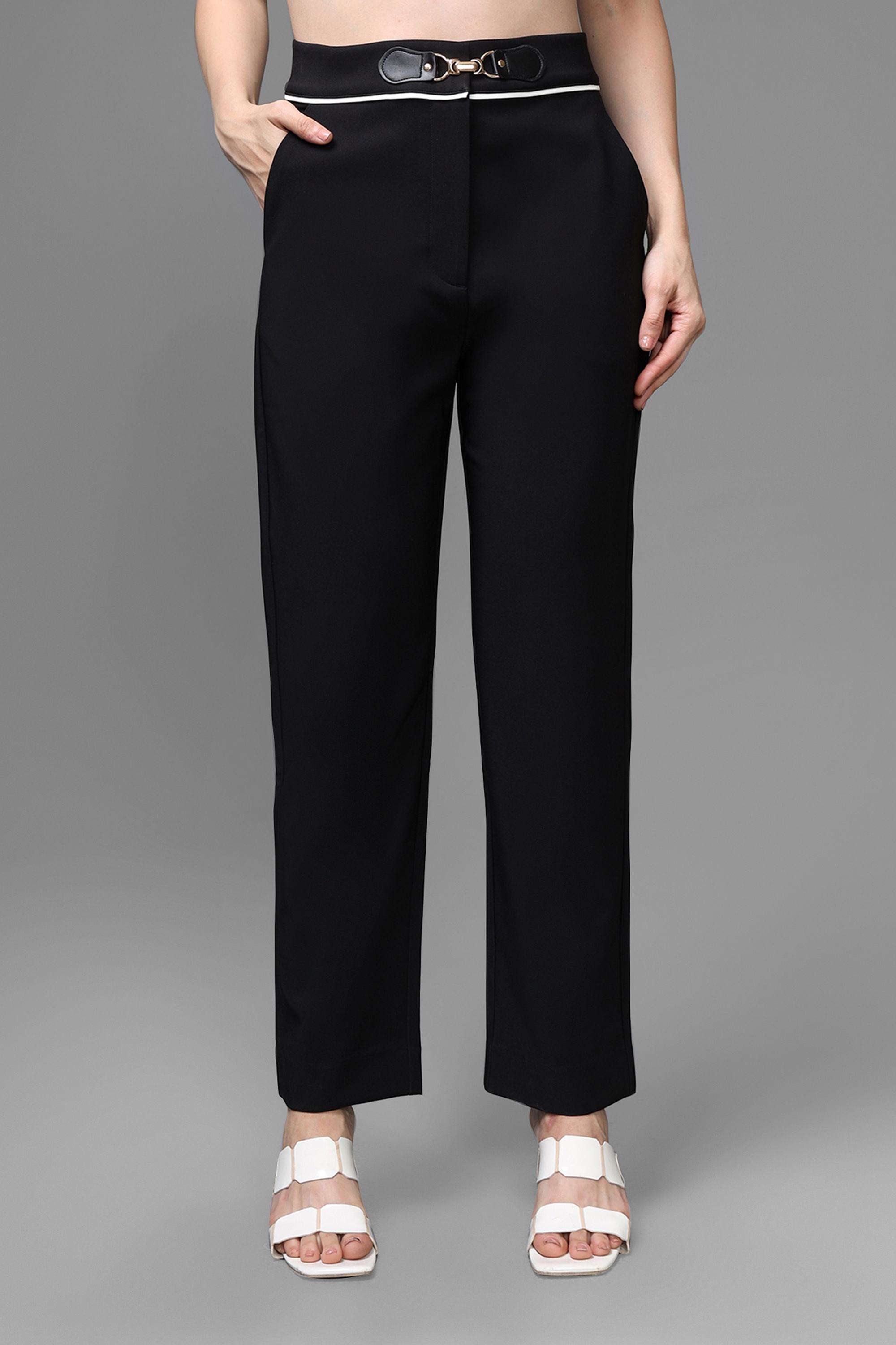 Color-Block-Straight-Fit-Polyester-Women-s-Formal-Wear-Trousers