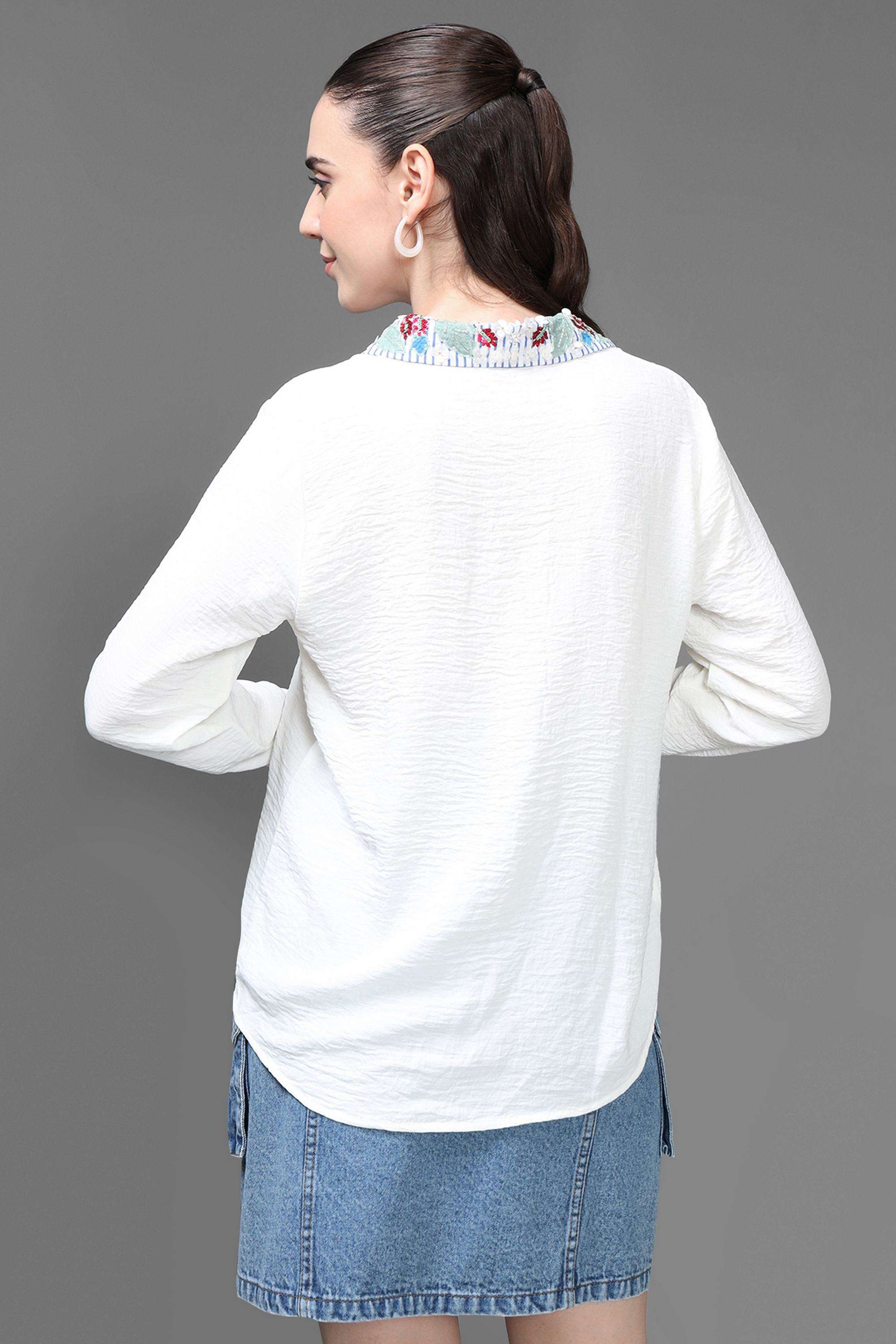 Embellished-Round-Neck-Crepe-Women-s-Evening-Shirt
