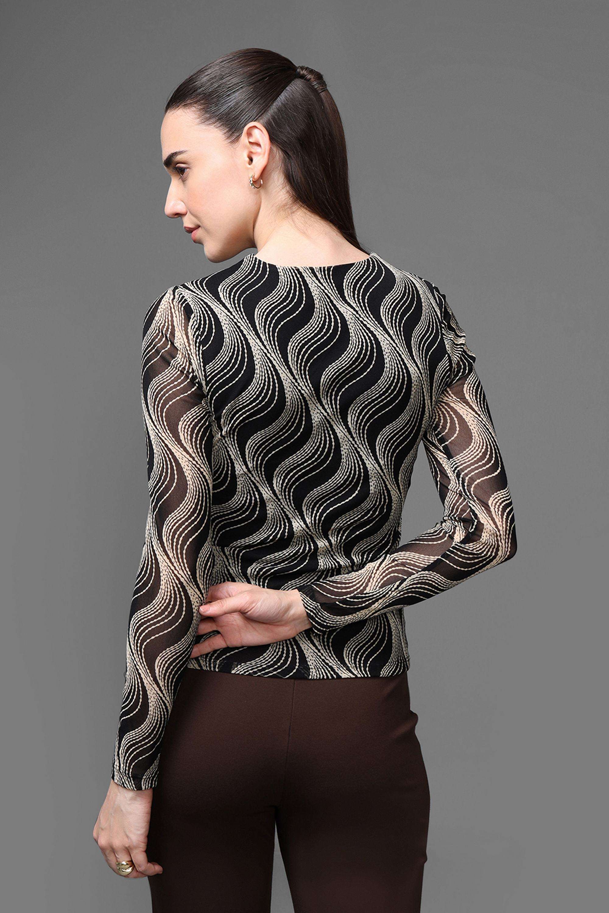 Abstract-Polyester-V-Neck-Women-s-Top
