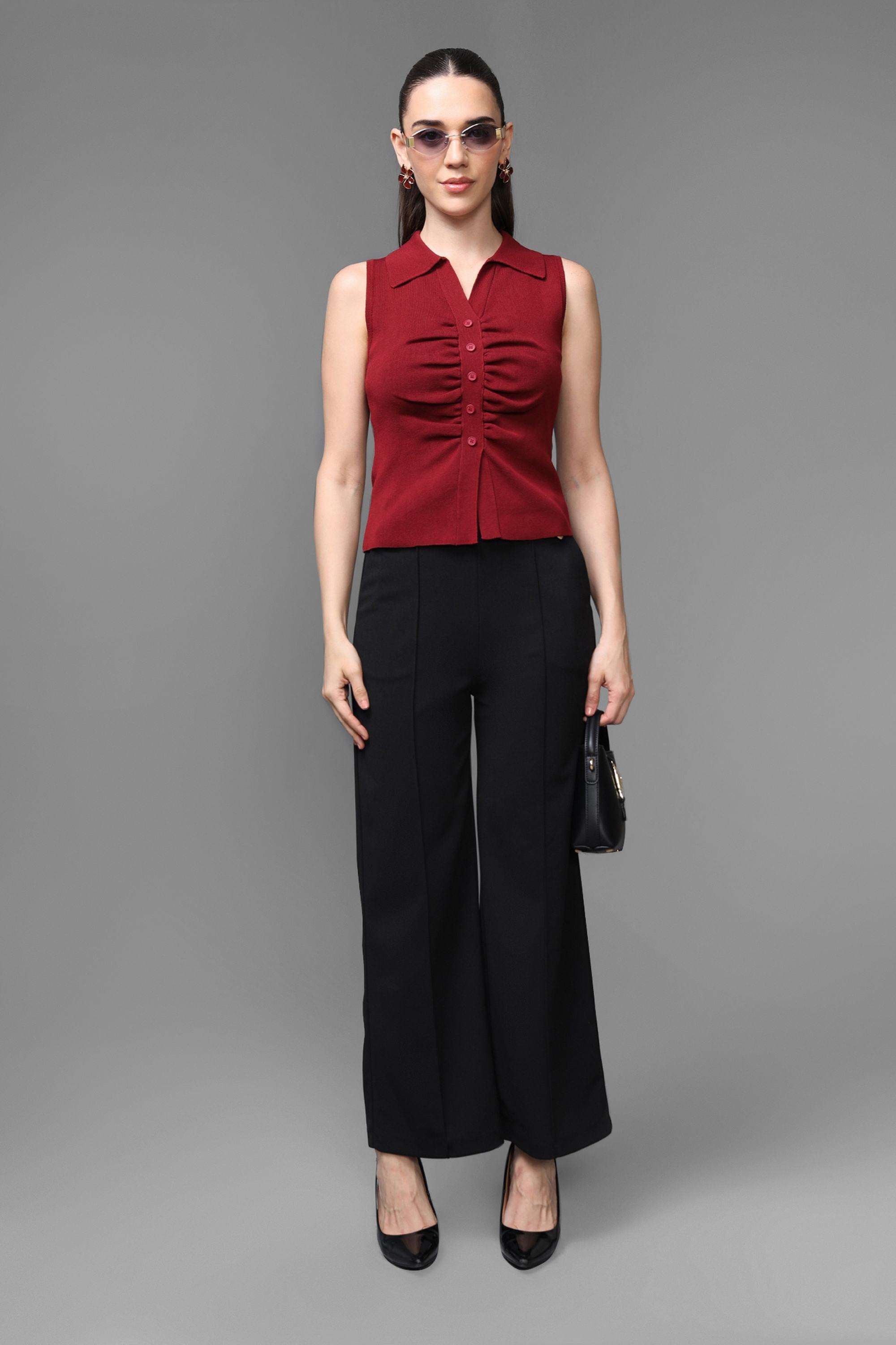 Solid-Viscose-Collared-Women-s-Top