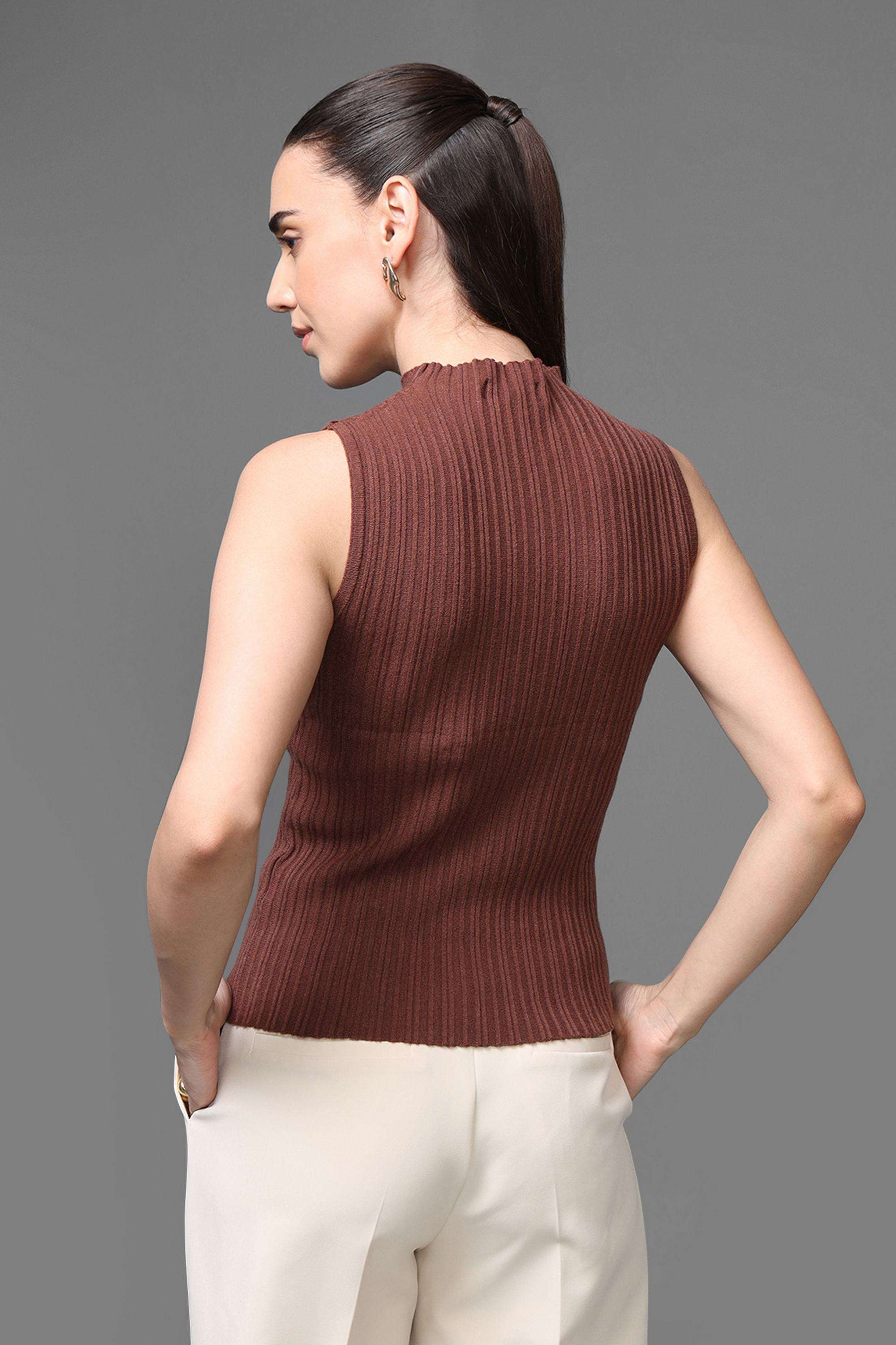 Solid-Viscose-Choker-Neck-Women-s-Top