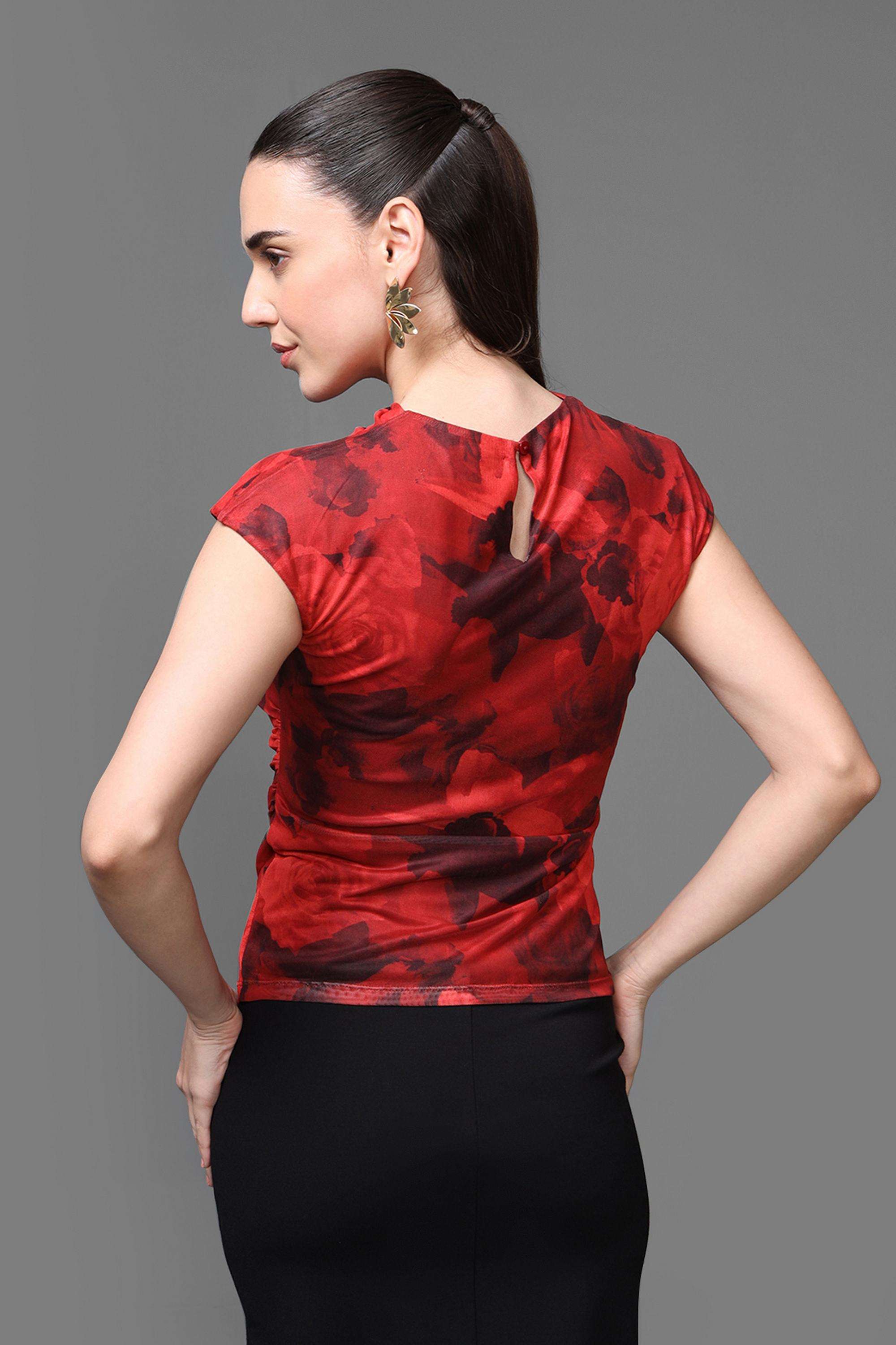 Abstract-Polyester-High-Neck-Women-s-Top