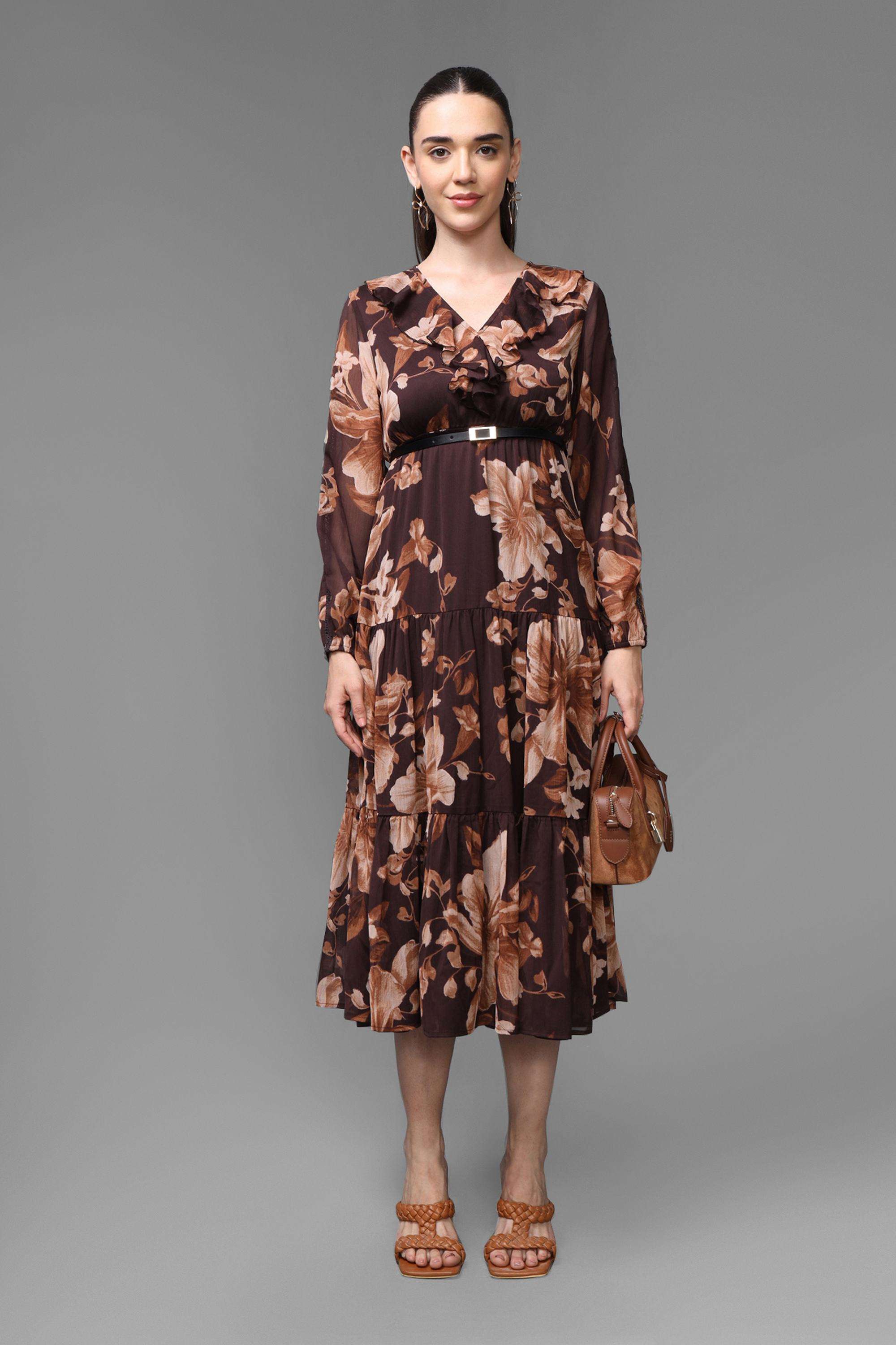 Floral-Polyester-Women-s-Dress