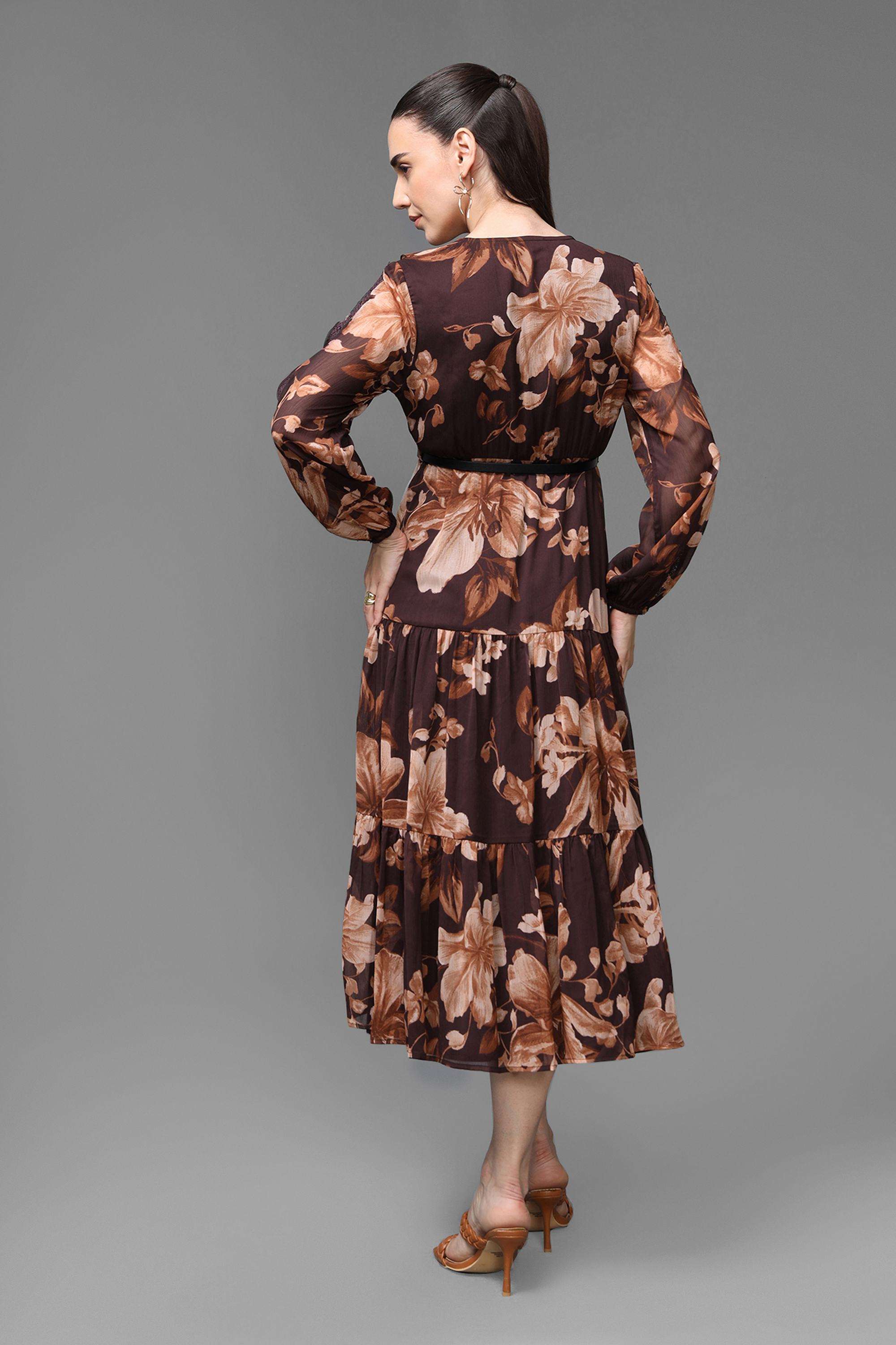 Floral-Polyester-Women-s-Dress
