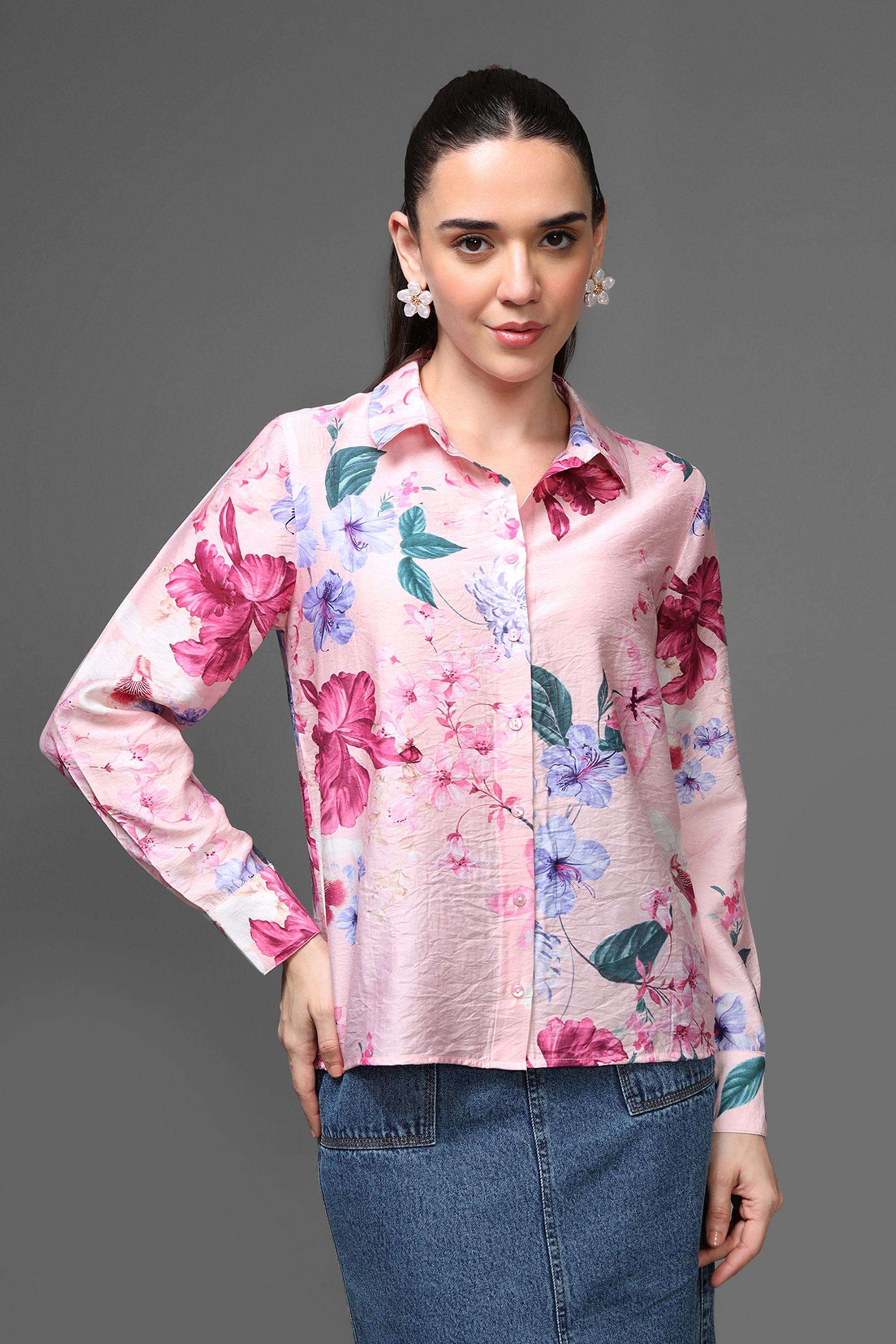 Floral-Collared-Viscose-Women-s-Party-Wear-Shirt