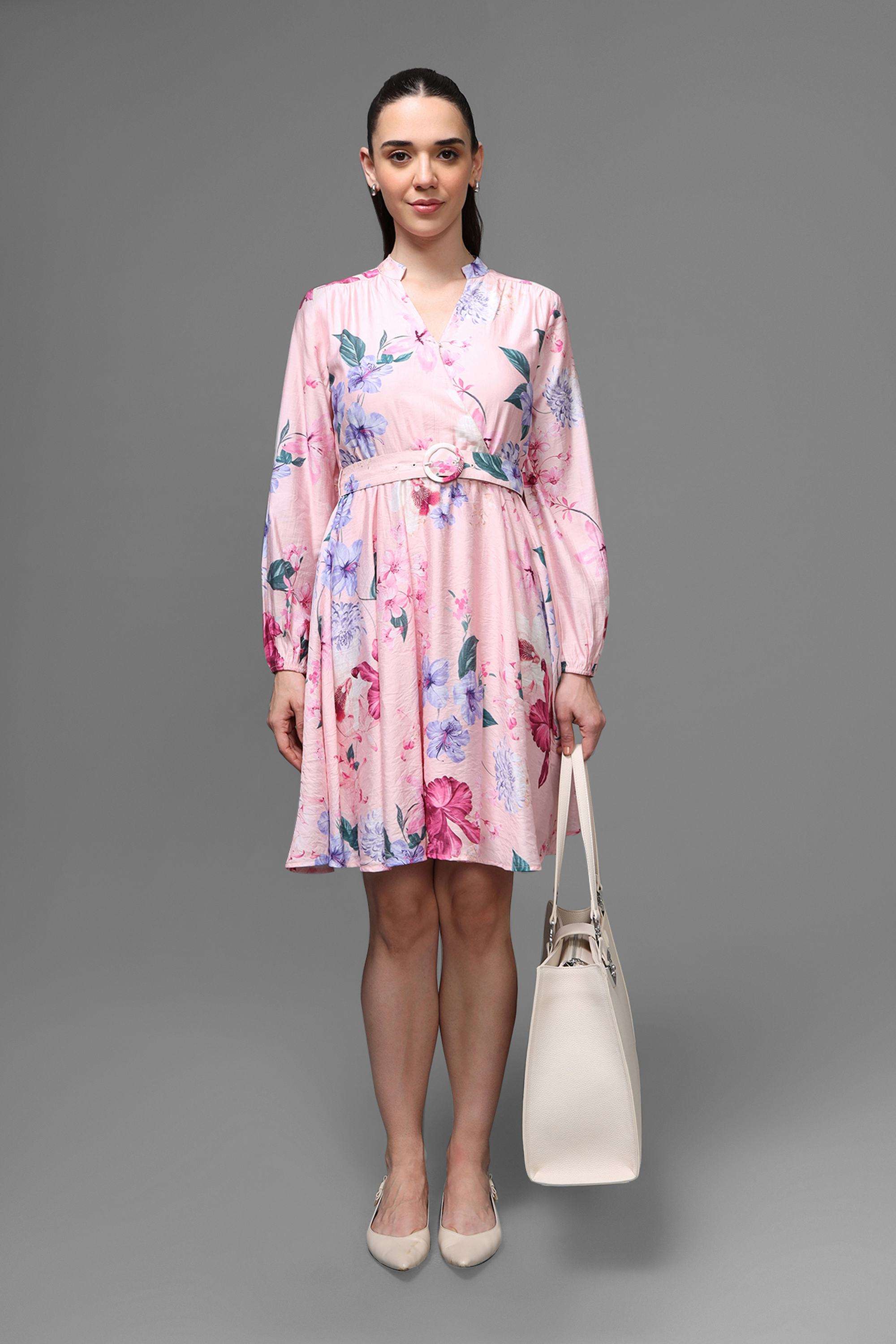 Floral-Round-Neck-Viscose-Women-s-Dress