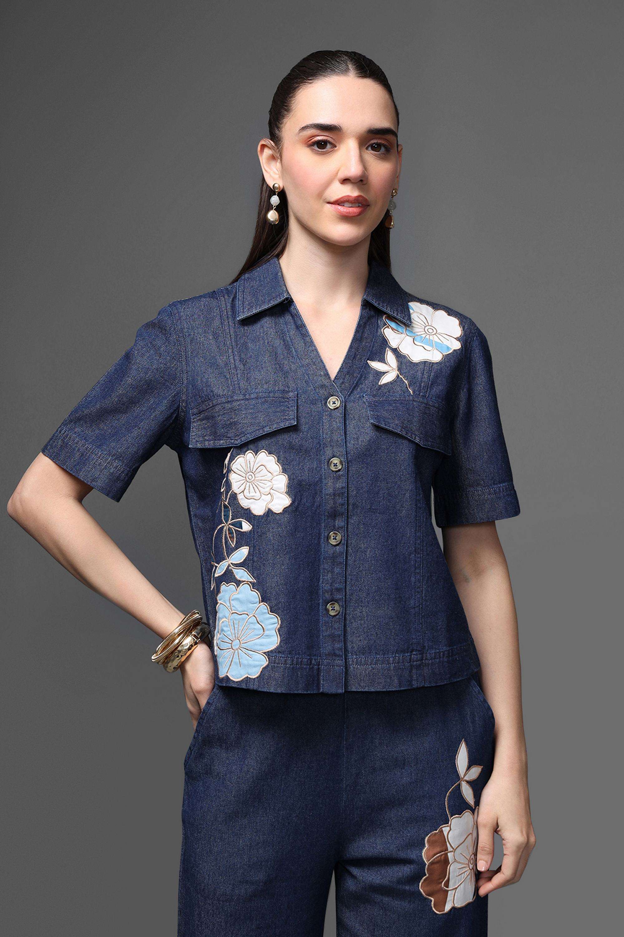 Embroidered-Collared-Cotton-Women-s-Casual-Wear-Shirt