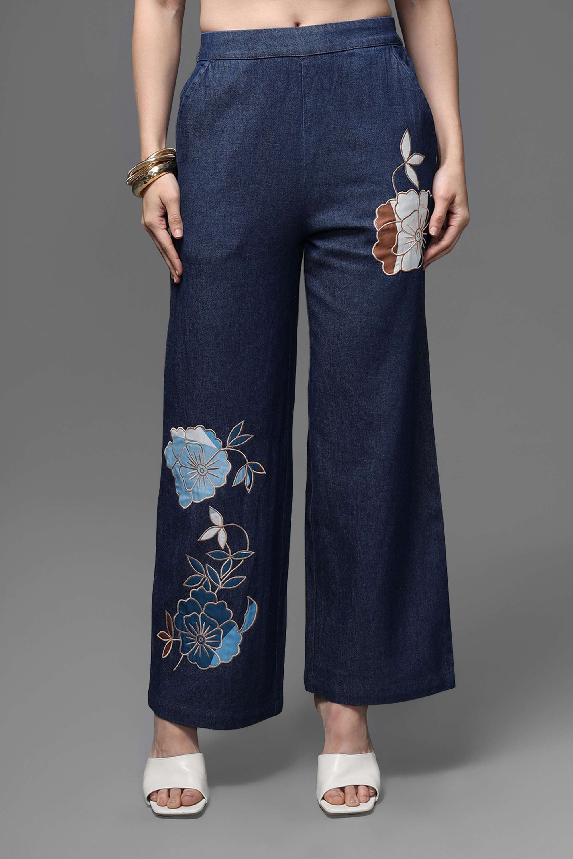 kazo Embroidered Relaxed Fit Cotton Women's Casual Wear Pants-picture-11