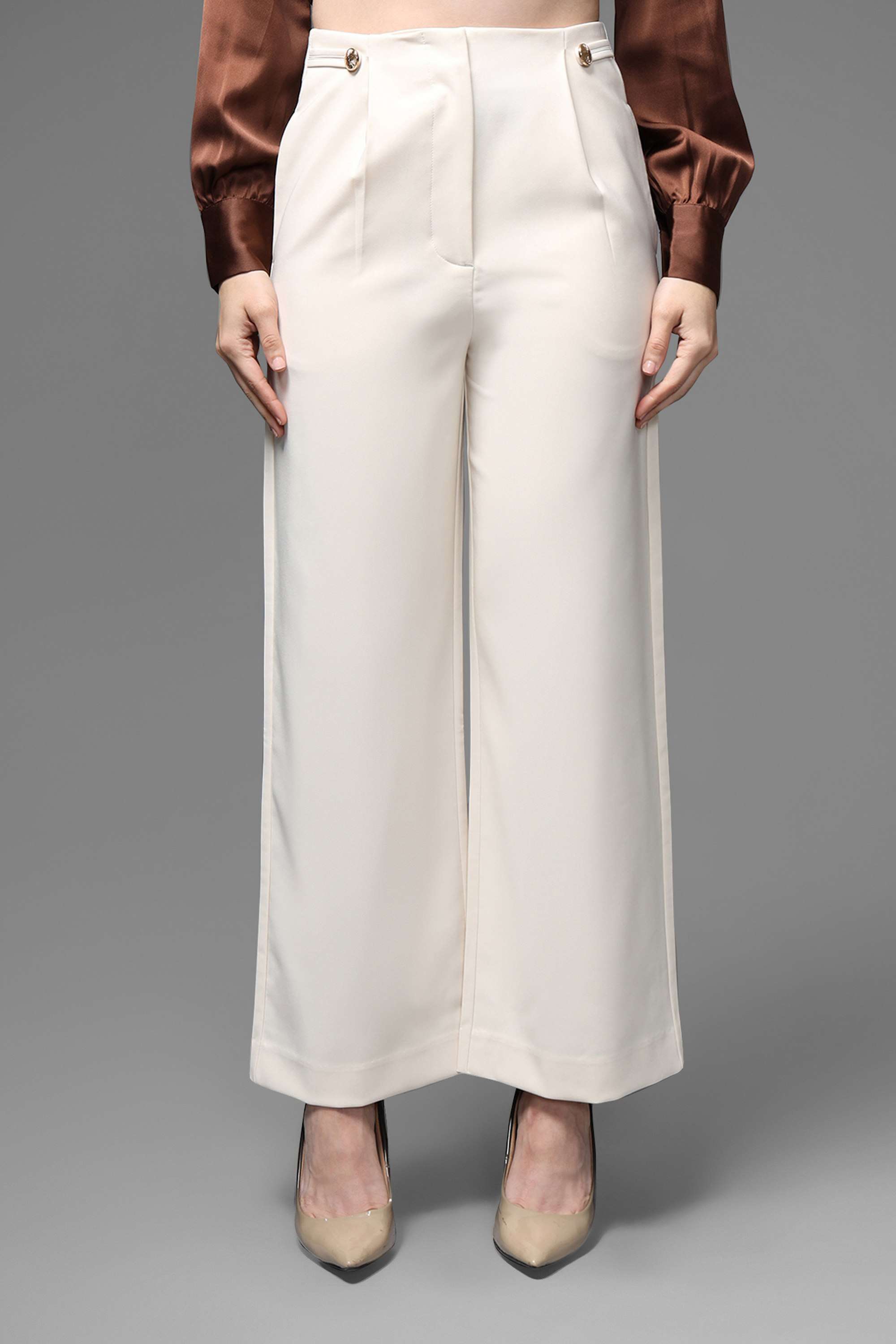 kazo Solid Straight Fit Blended Fabric Women's Formal Wear Trousers-picture-12
