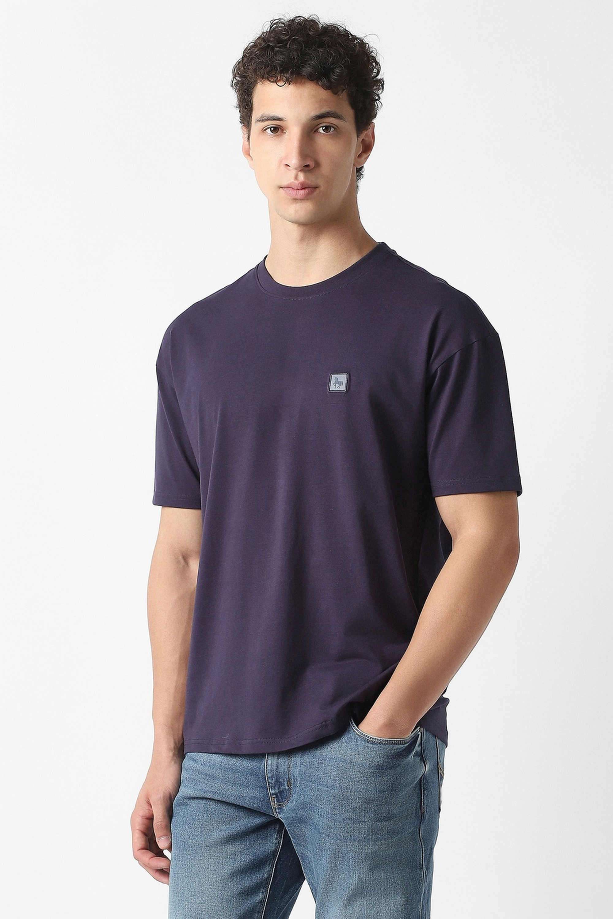 Solid-Cotton-Blend-Round-Neck-Men-s-T-Shirt