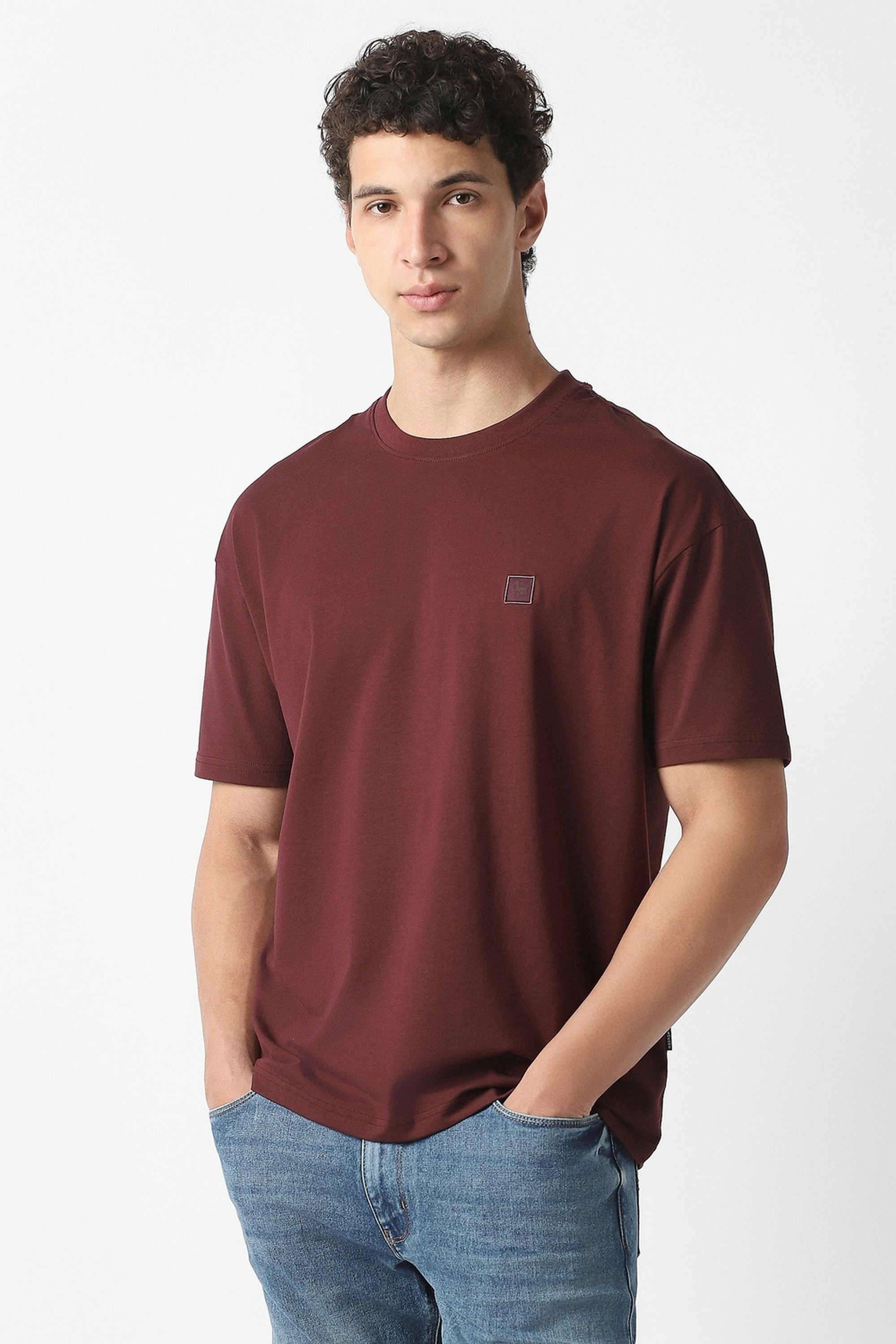 Solid-Polyester-Cotton-Round-Neck-Men-s-T-Shirt