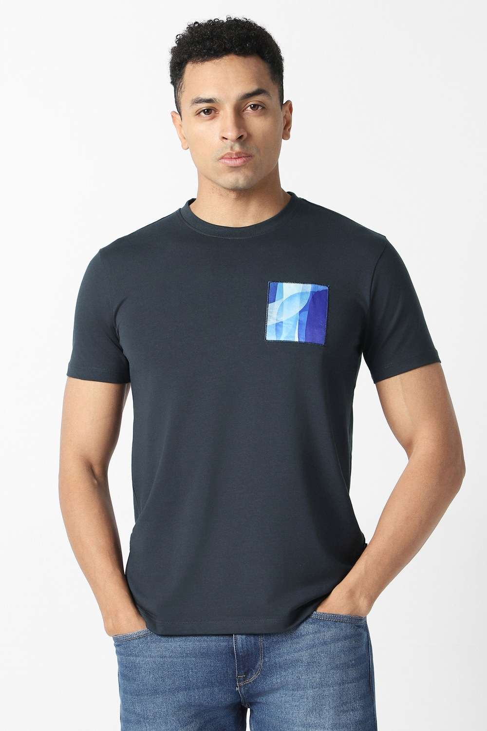 Solid-Cotton-Blend-Round-Neck-Men-s-T-Shirt