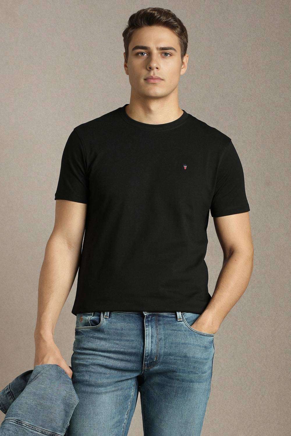Solid-Cotton-Blend-Round-Neck-Men-s-T-Shirt