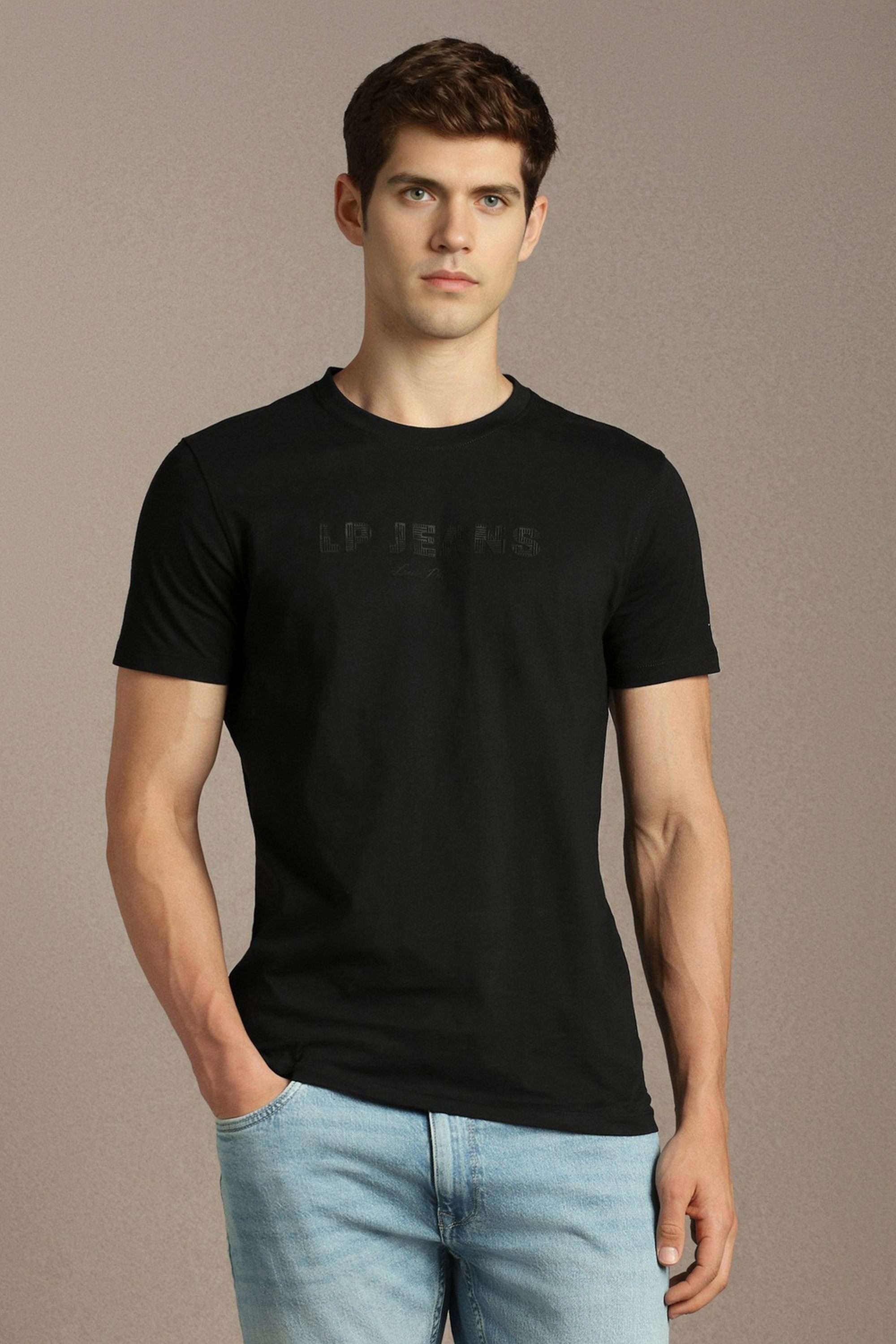 Solid-Cotton-Blend-Round-Neck-Men-s-T-Shirt