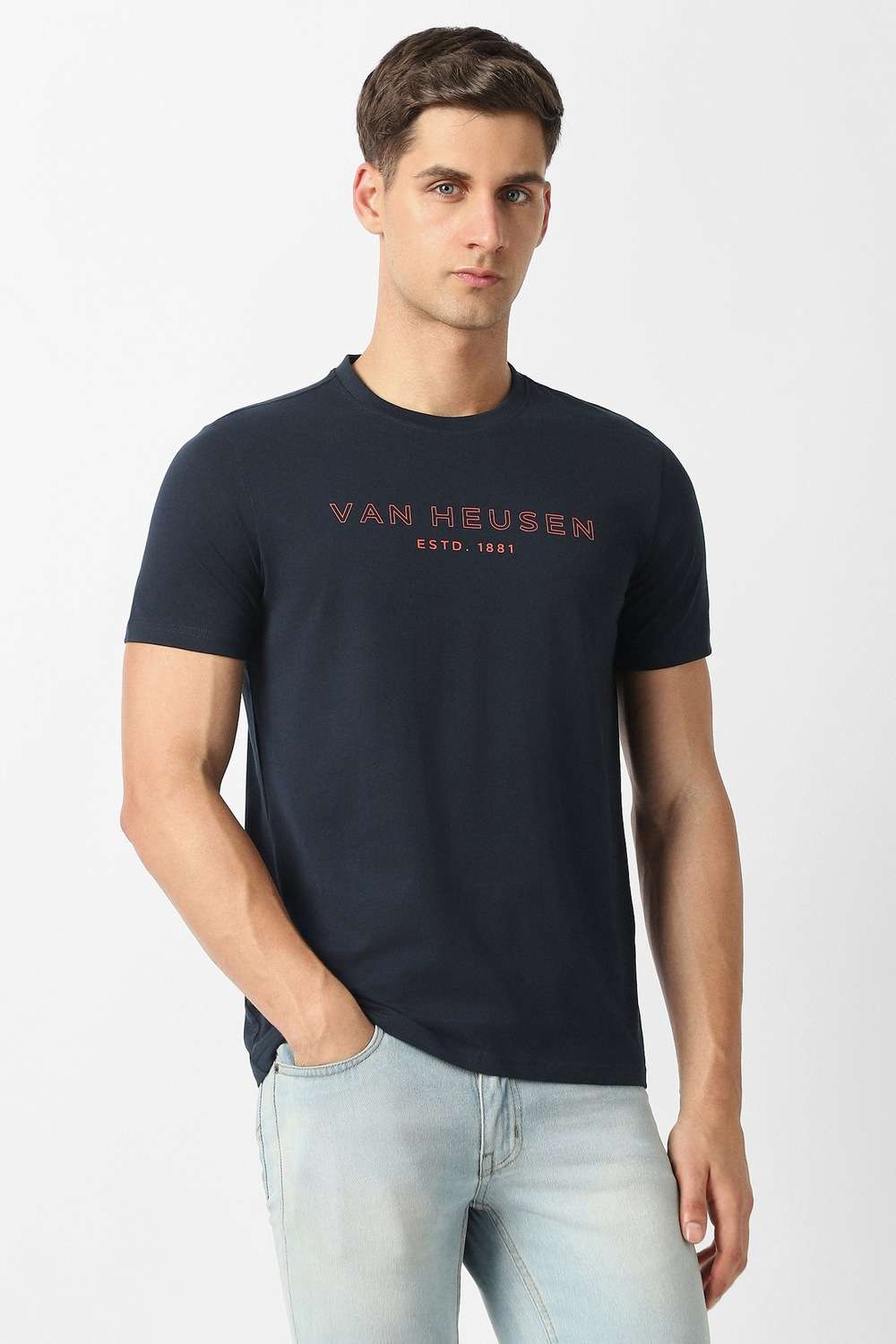 Solid-Cotton-Blend-Round-Neck-Men-s-T-Shirt