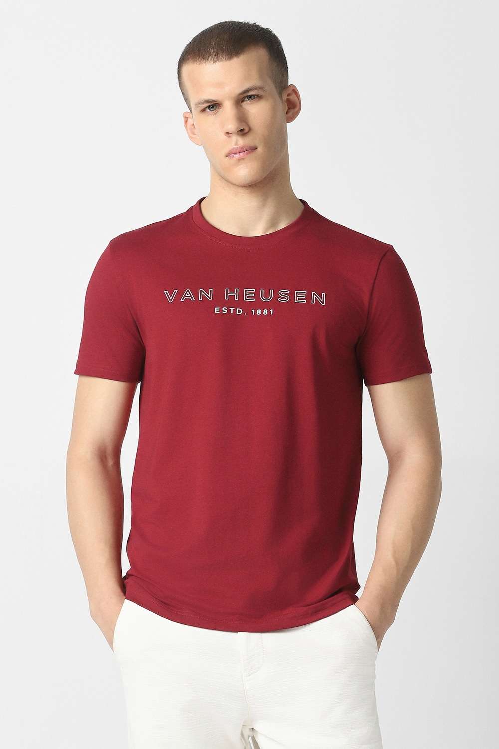Solid-Cotton-Blend-Round-Neck-Men-s-T-Shirt