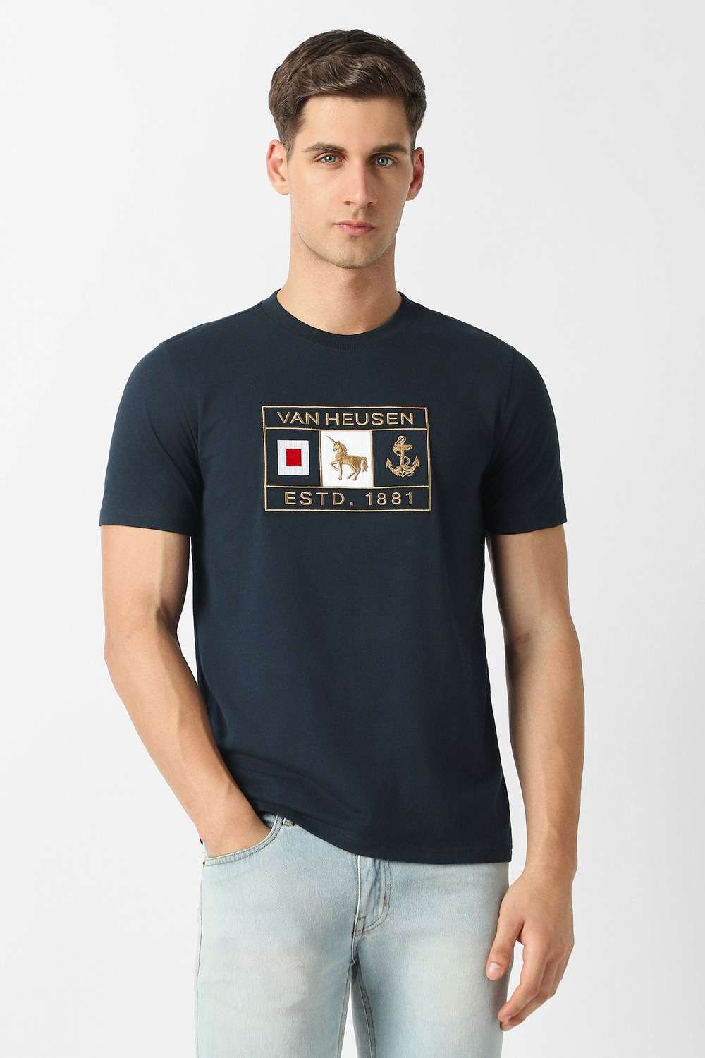 Solid-Cotton-Blend-Round-Neck-Men-s-T-Shirt