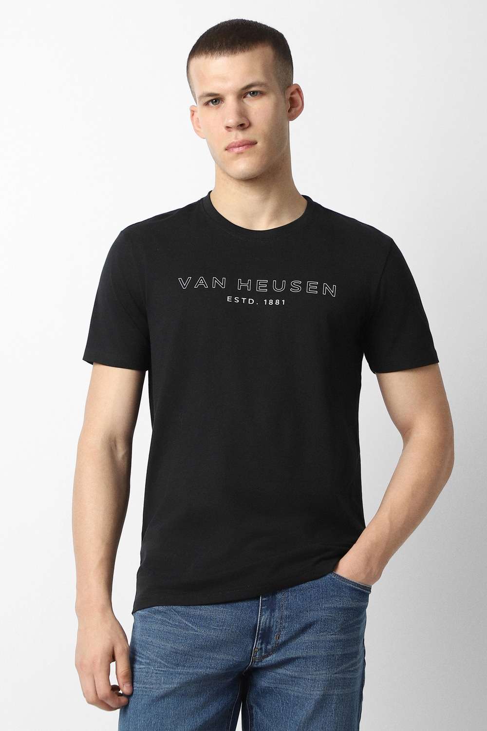 Solid-Cotton-Blend-Round-Neck-Men-s-T-Shirt