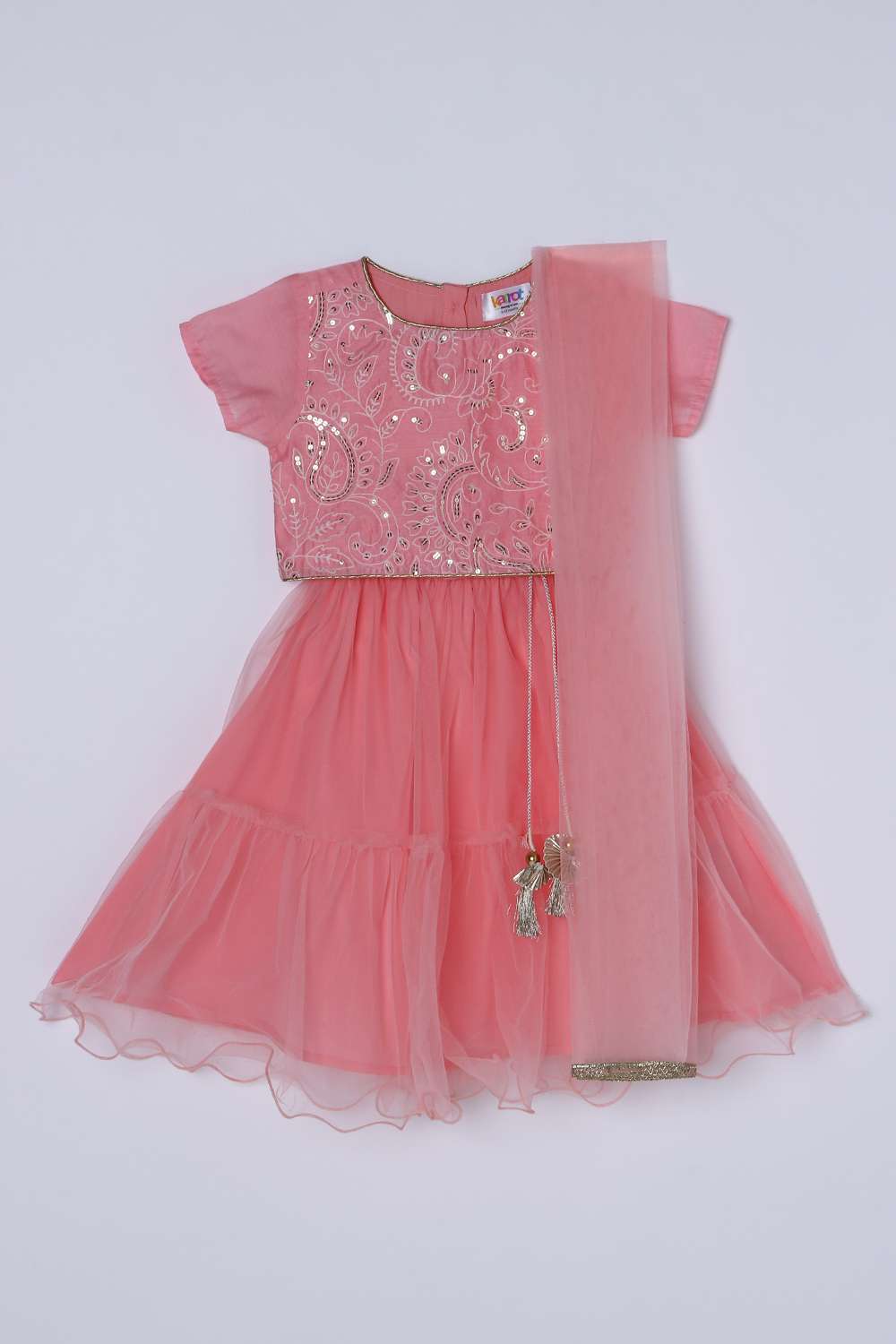 Sequinned-Blended-Fabric-Round-Neck-Girls-Kurta-Set